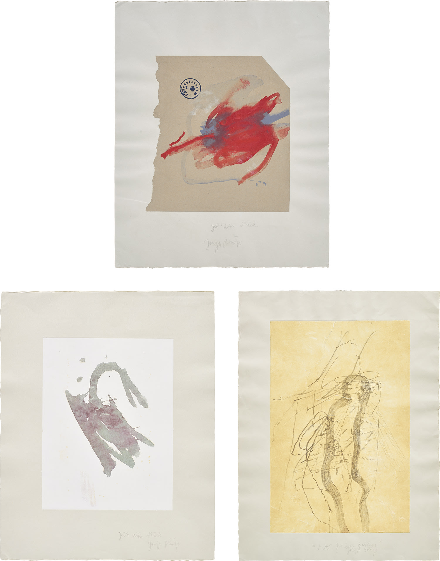 Joseph Beuys — Suite Schwurhand (Suite Oath Hand): three plates (S. 345, 361, 363)