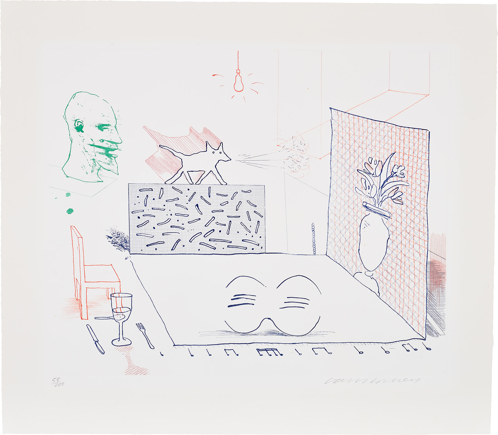 David Hockney — Discord Merely Magnifies, plate 7 from The Blue Guitar (S.A.C. 205, M.C.A.T. 184)