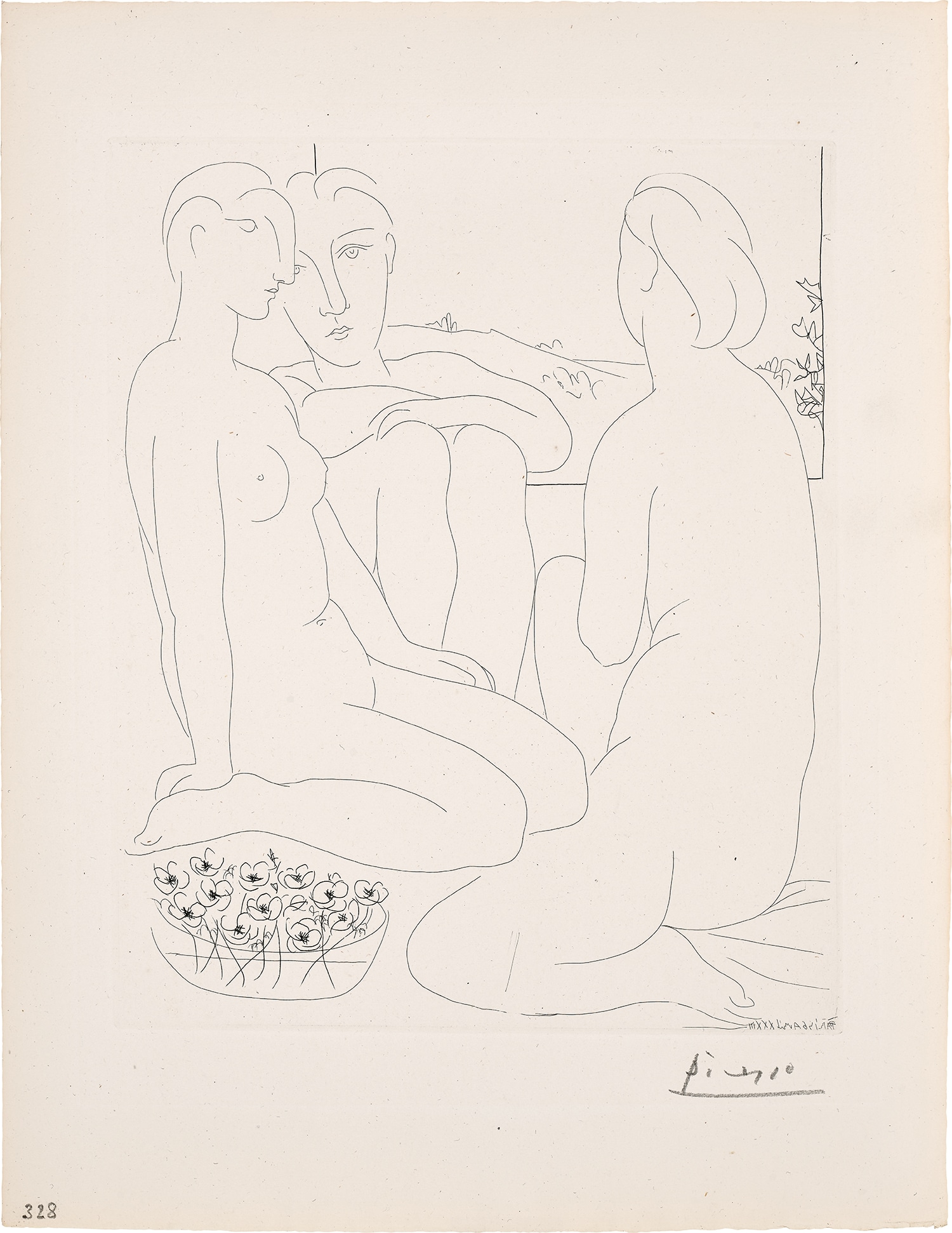 Pablo Picasso — Trois femmes nues près d'une fenêtre (Three Nude Women by a Window), plate 67 from La Suite Vollard (Bl. 176, Ba. 329)