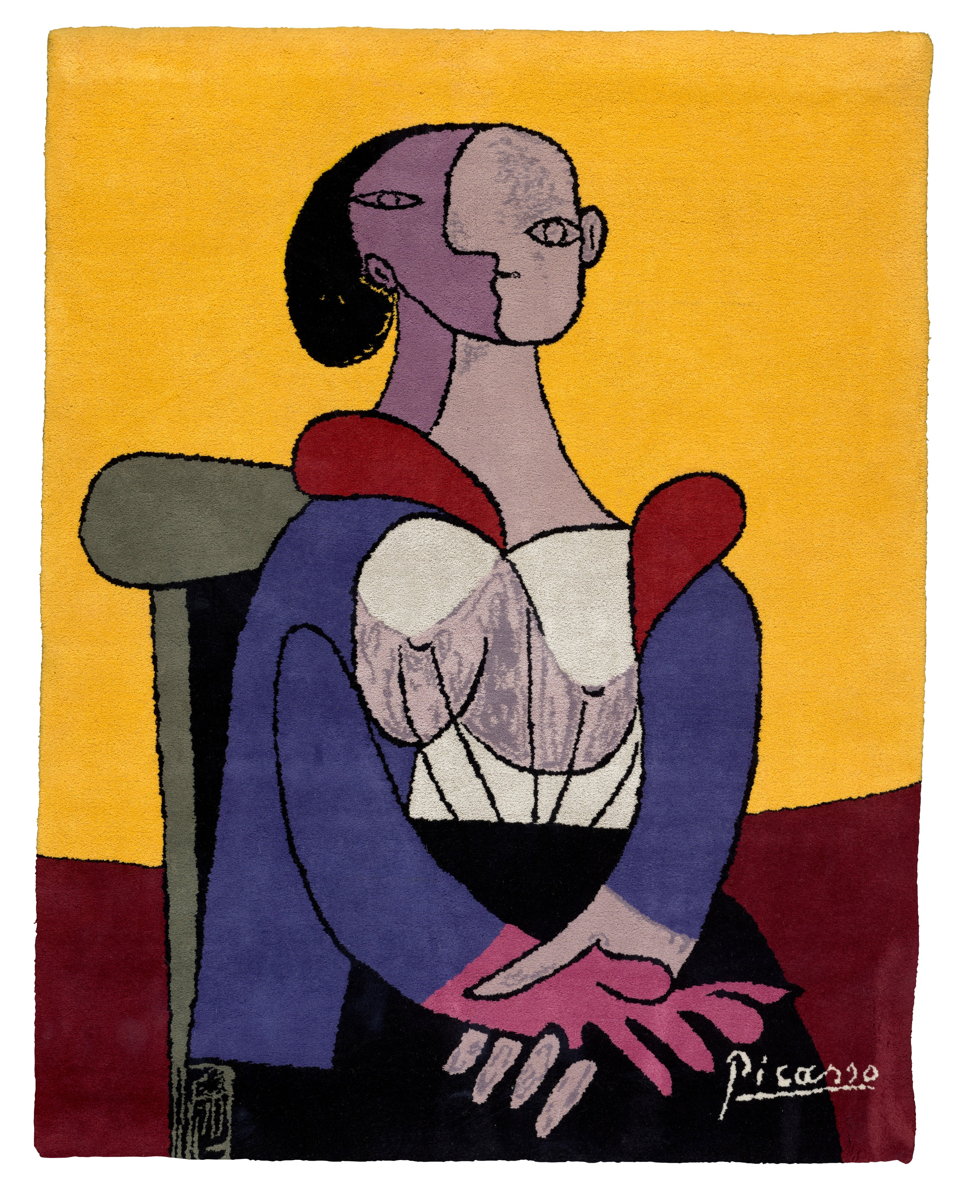 Pablo Picasso — Femme à la chaise sur fond jaune (Woman in a Chair on Yellow Background)