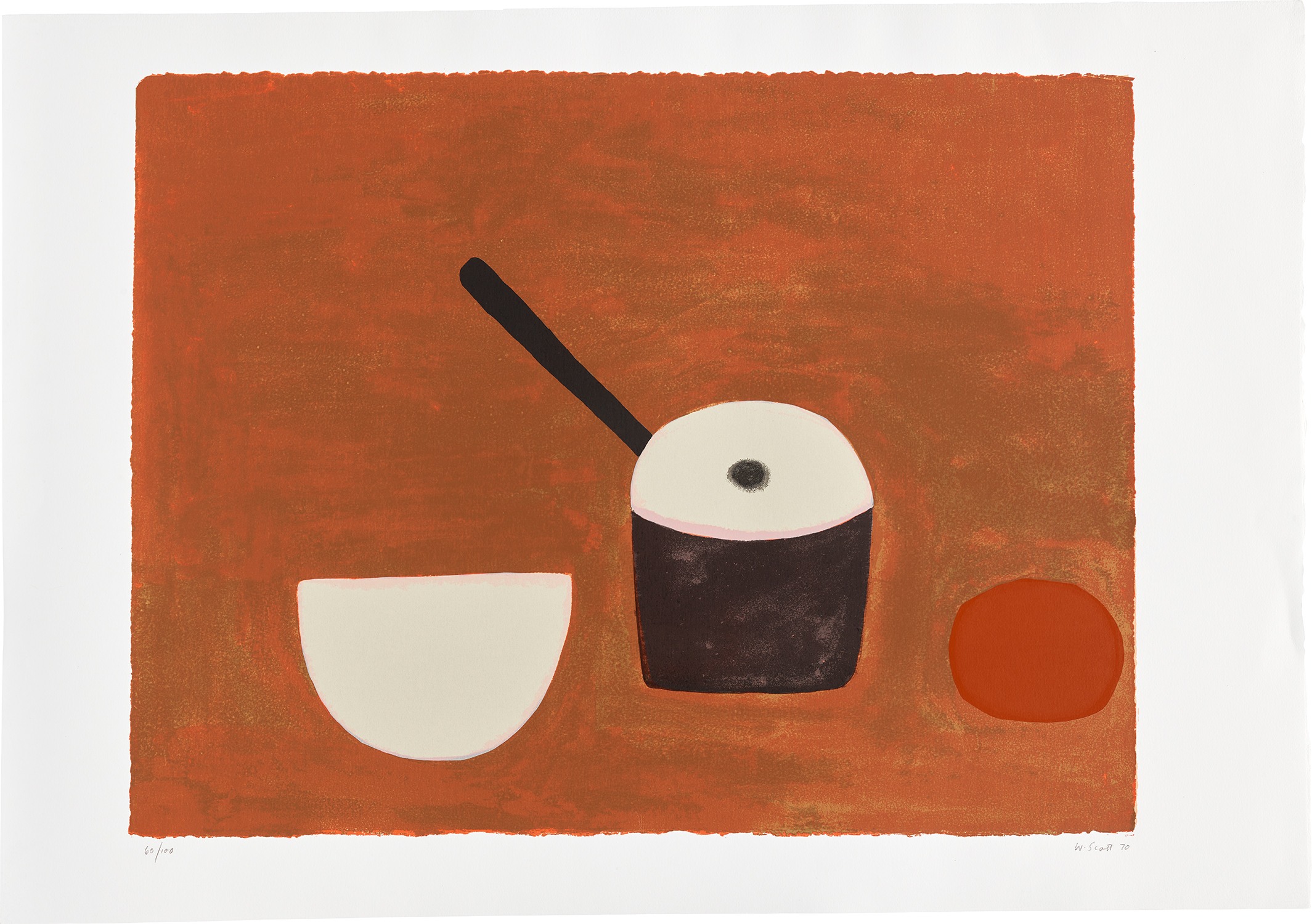 William Scott — White Bowl, Black Pan on Brown (A. 29)