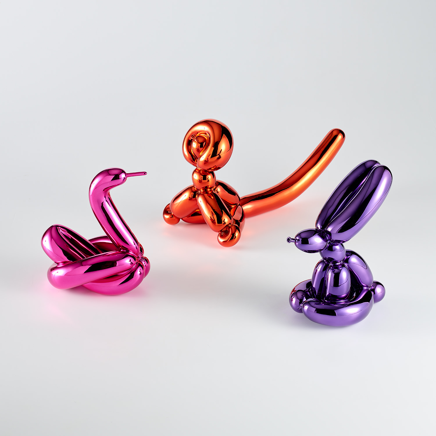 Jeff Koons — Balloon Swan (Magenta); Balloon Monkey (Orange); and Balloon Rabbit (Violet)
