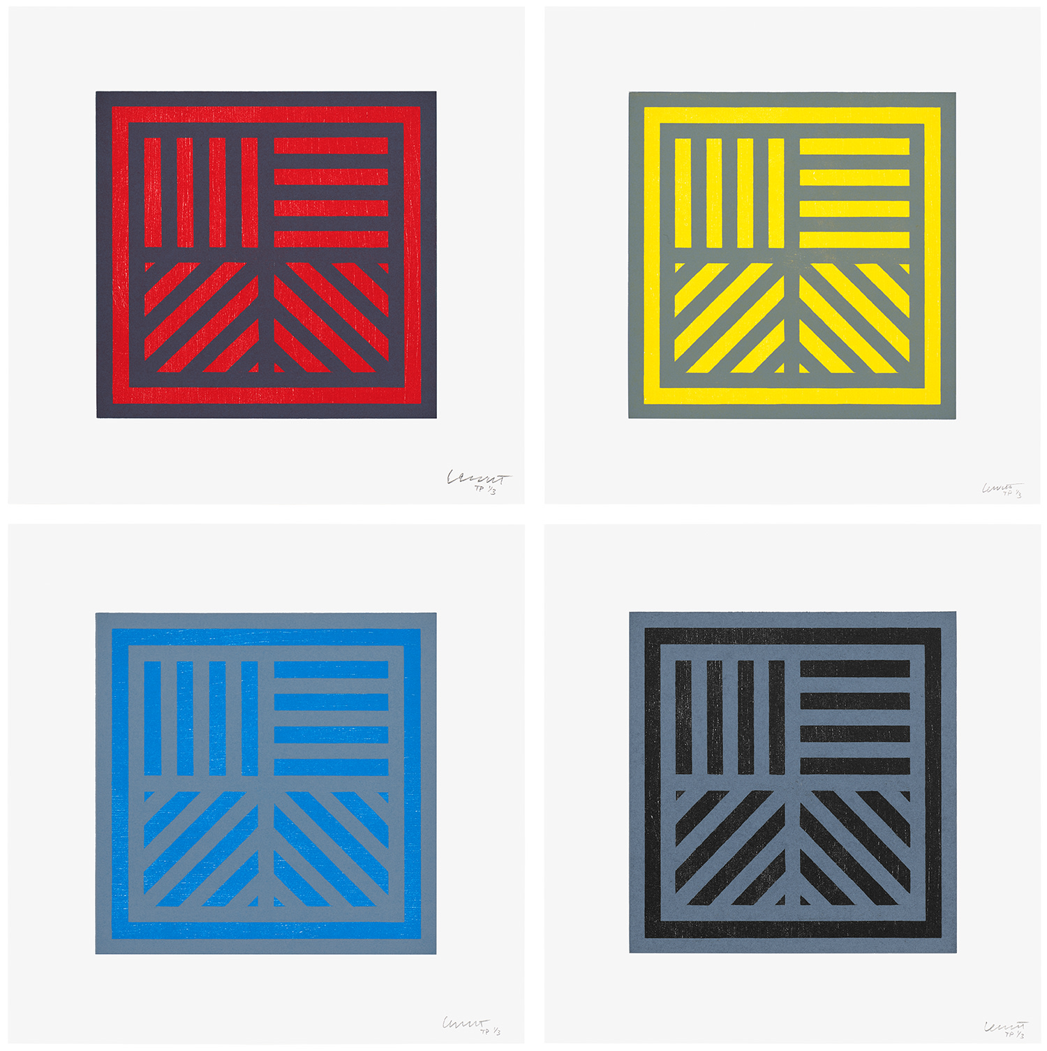 Sol LeWitt — Bands of Lines in Four Directions (Gray on Colors) (K. 1995.01)