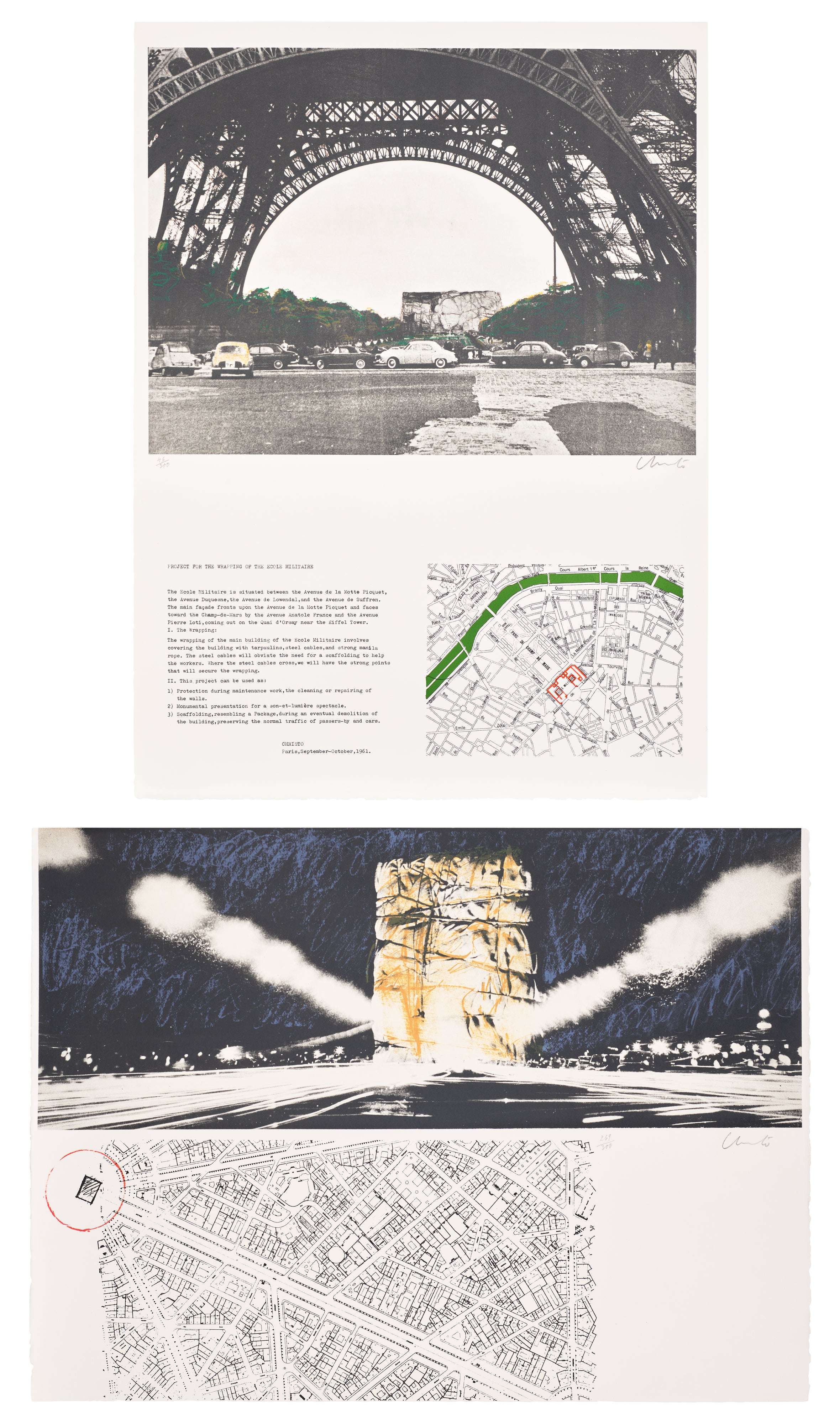 Christo and Jeanne-Claude — Packed Building, Project for the Ecole Militaire, Paris; and Packed Building, Project for the Arc de Triomphe, Paris (S. 31; 32)