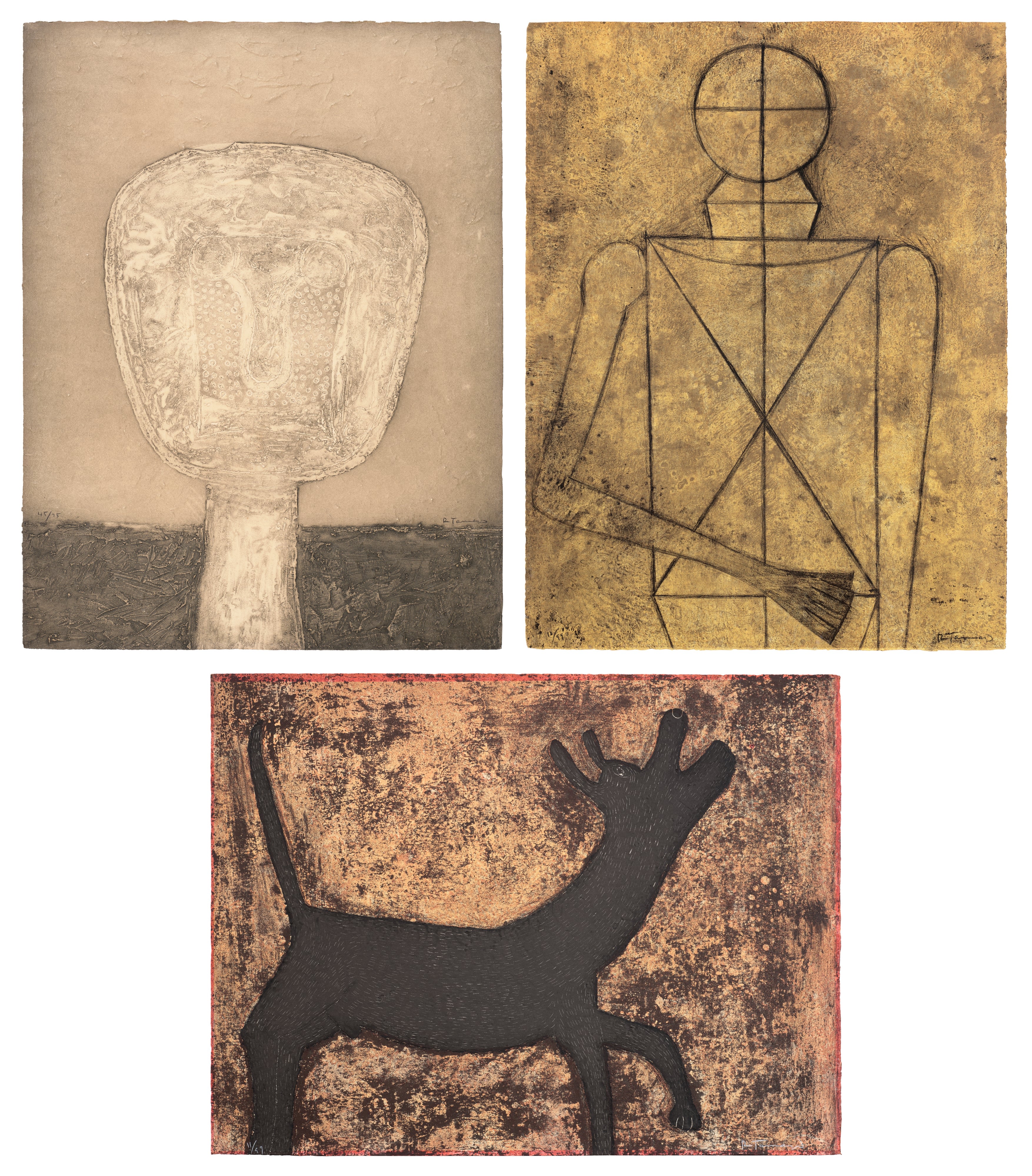 Rufino Tamayo — Rufino Tamayo 15 aguafuertes (15 Etchings): three prints (P. 177; 261; 264)