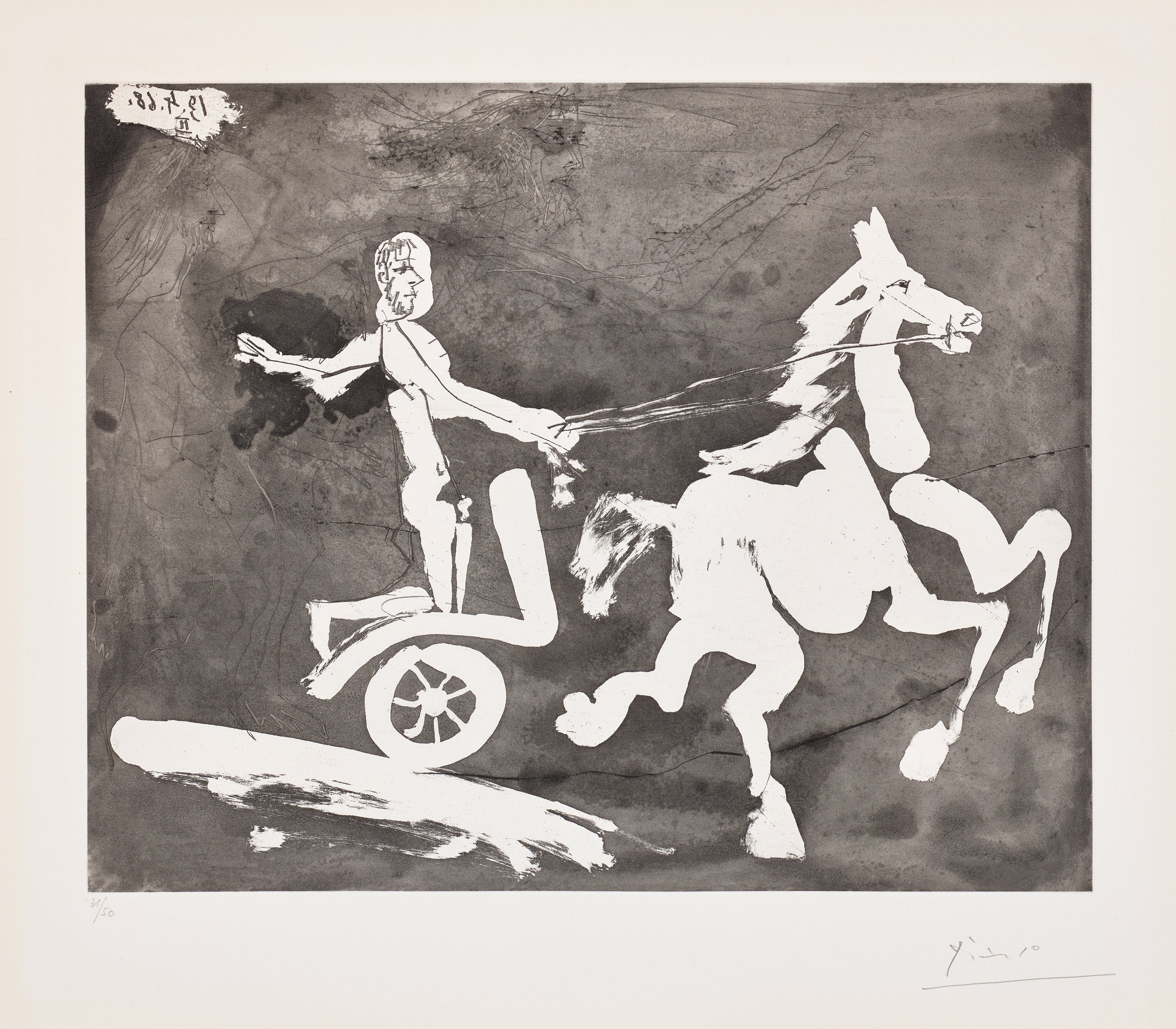 Pablo Picasso — Télévision: course de chars à l'antique I (Television: Ancient Chariot Race I), plate 34 from Série 347 (Bl. 1514, Ba. 1530)
