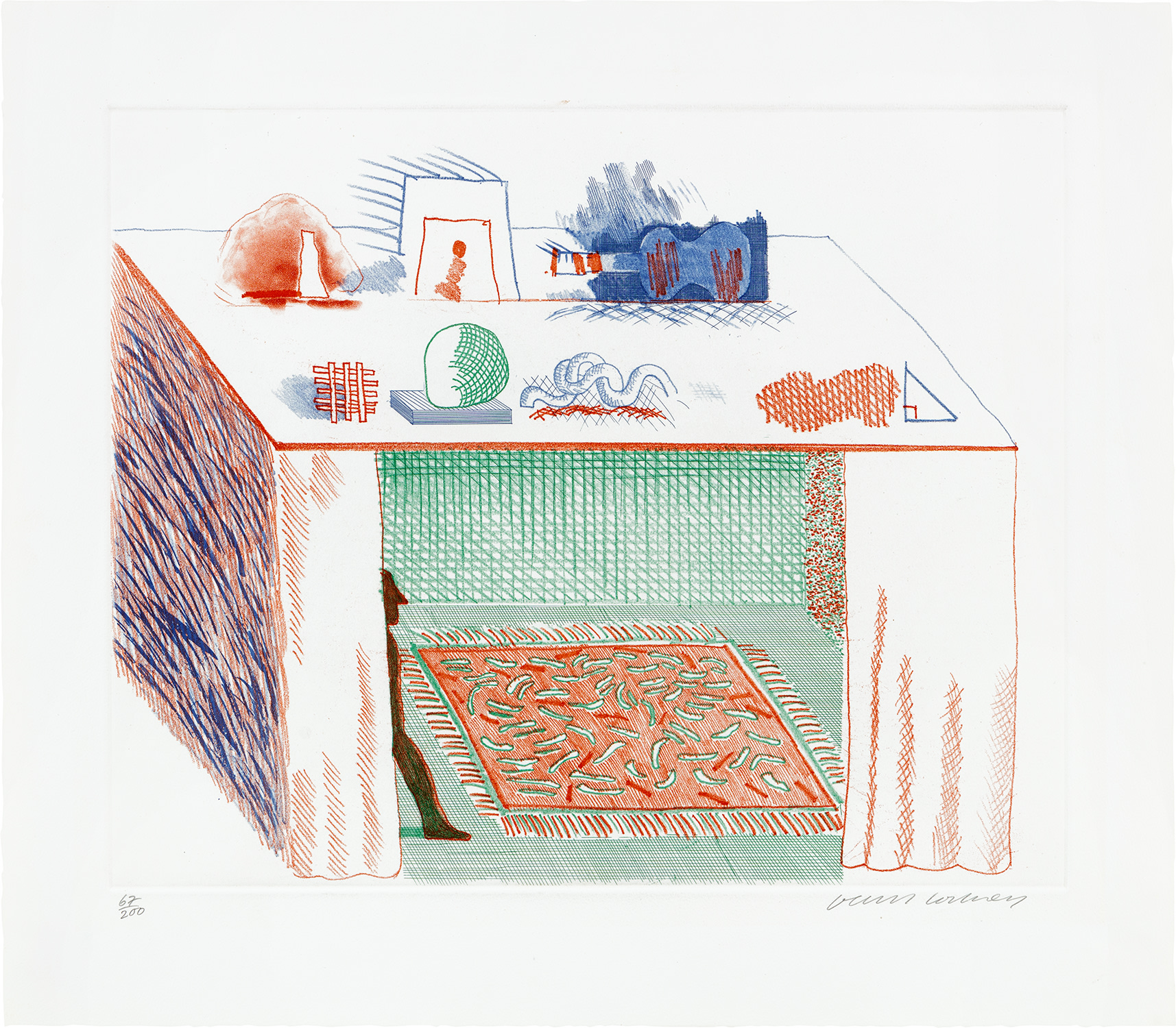 David Hockney — In a Chiaroscuro, plate 9 from The Blue Guitar (S.A.C 207, M.C.A.T. 186)