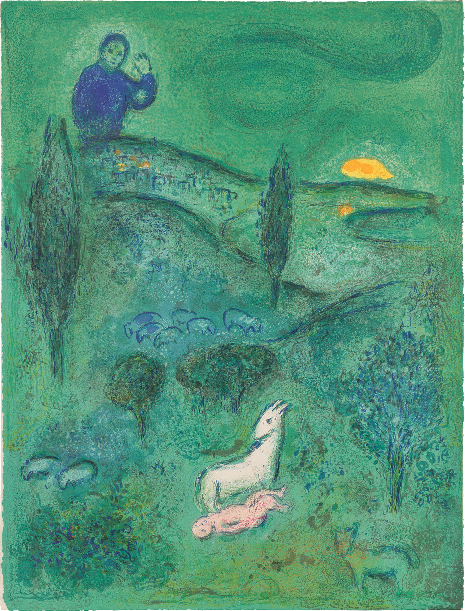 Marc Chagall — Découverte de Daphnis par Lamon (Lamon Discovers Daphnis), from Daphnis et Chloé (M. 309, see C. Bks. 46)