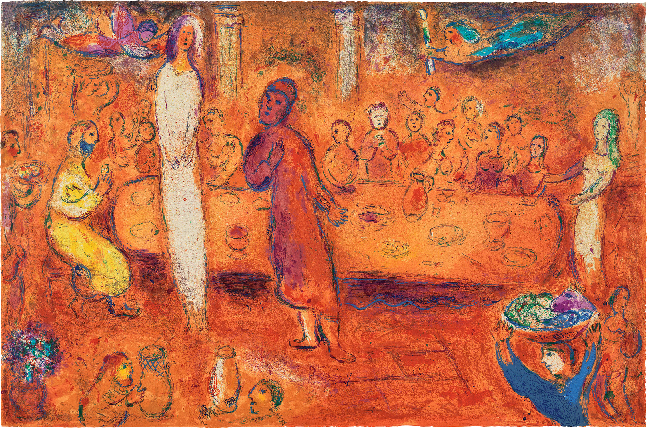 Marc Chagall — Mégaclès reconnait sa fille pendant le festin (Megacles Recognizes His Daughter During the Feast), from Daphnis et Chloé (M. 347, see C. Bks 46)