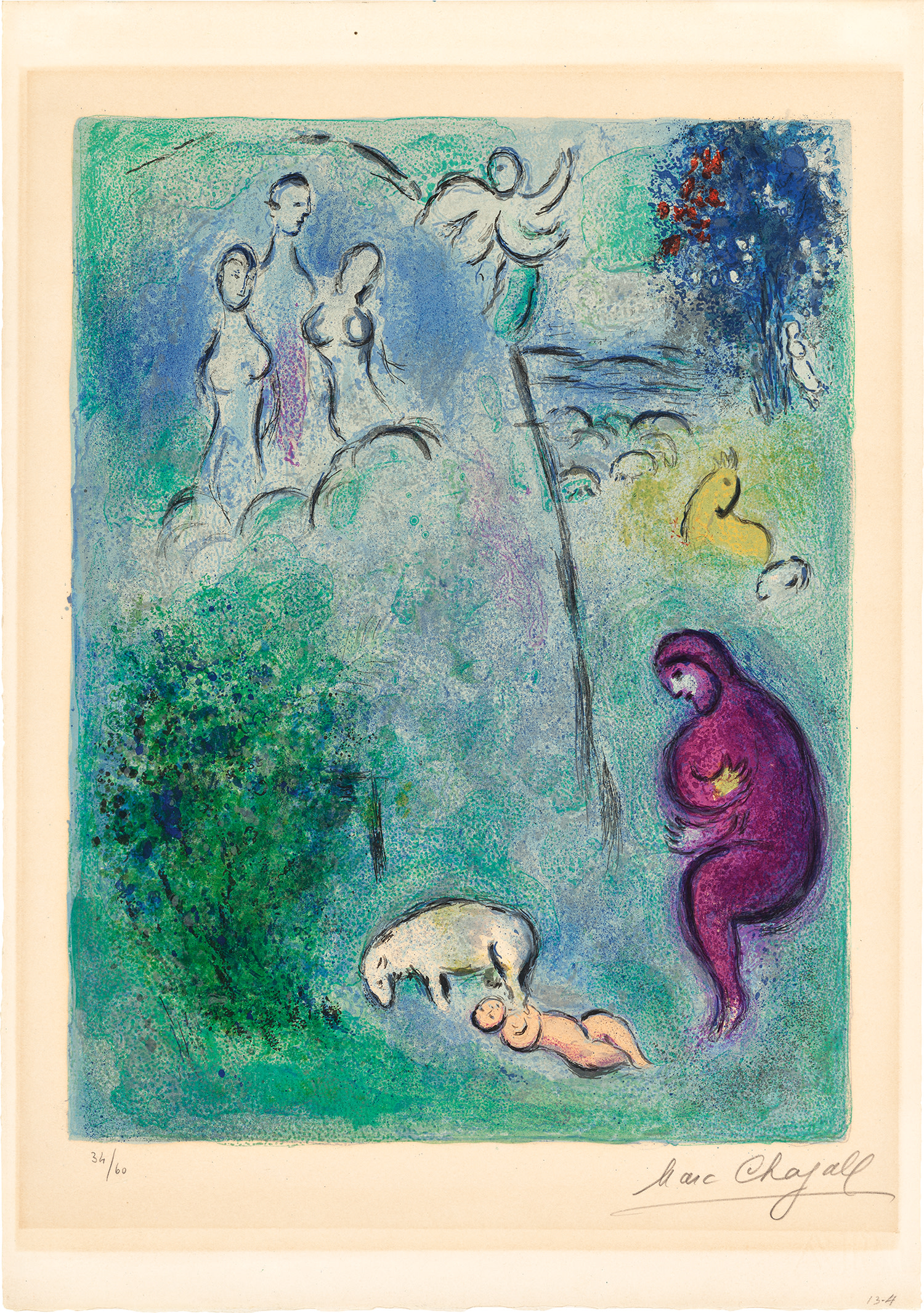 Marc Chagall — Découverte de Chloé par Daphnis (Discovery of Chloé by Daphnis), from Daphnis et Chloé (M. 310, see C. Bks. 46)