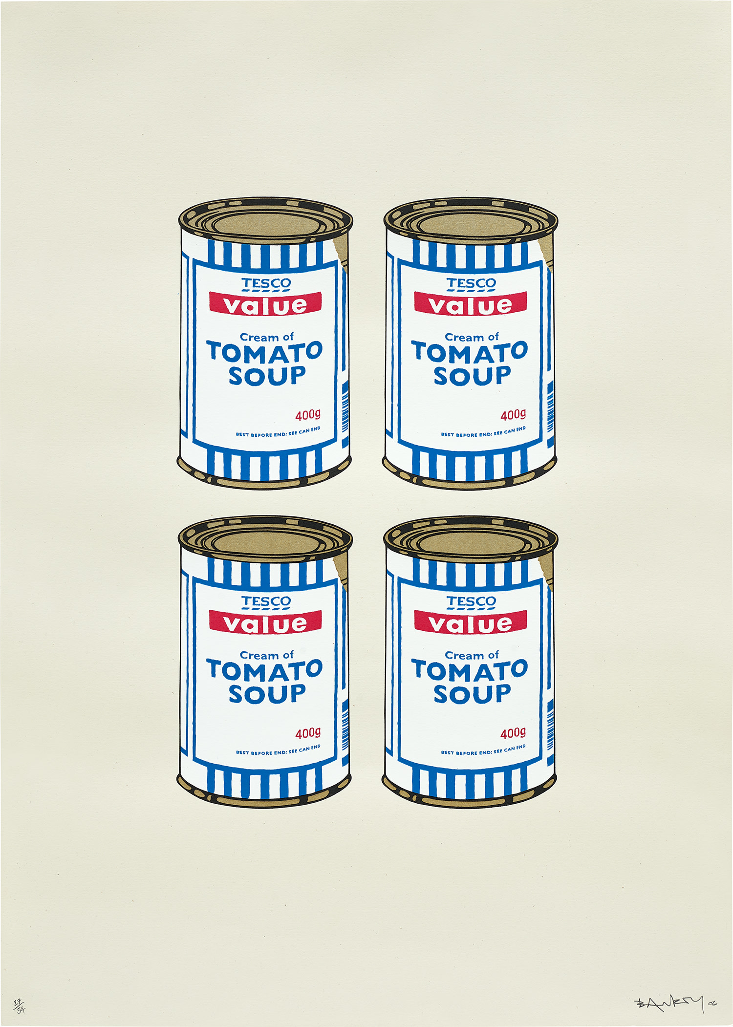 Banksy — 4 Soup Cans (Gold on Cream)