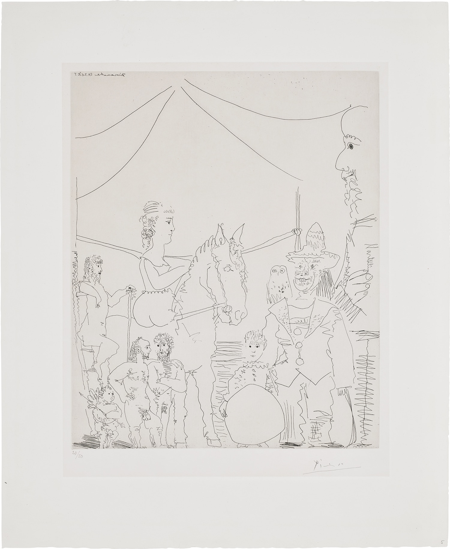 Pablo Picasso — Au cirque: groupe avec écuyère et clown (At the Circus: Group With Horsewoman and Clown), plate 5 from Série 347 (Bl. 1485, Ba. 1500)