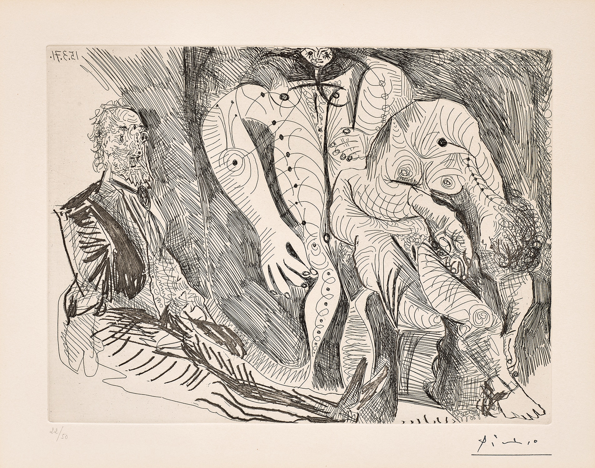 Pablo Picasso — Femmes à leur toilette, avec Degas rêvant (Women at their Toilette, with Degas Daydreaming), plate 84 from Série 156 (Bl. 1939, Ba. 1948)
