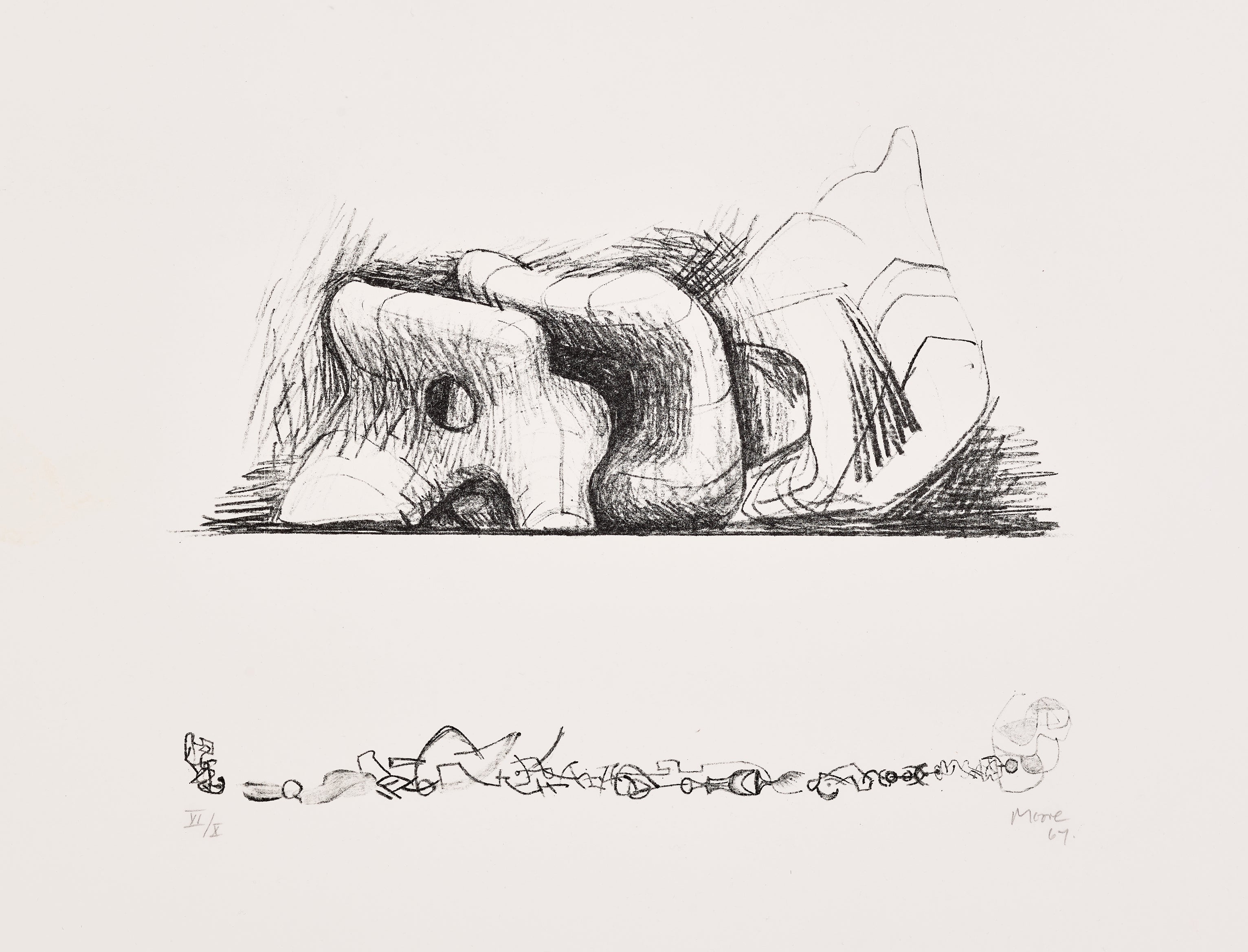 Large Reclining Figure and Small Motifs (C. 70)