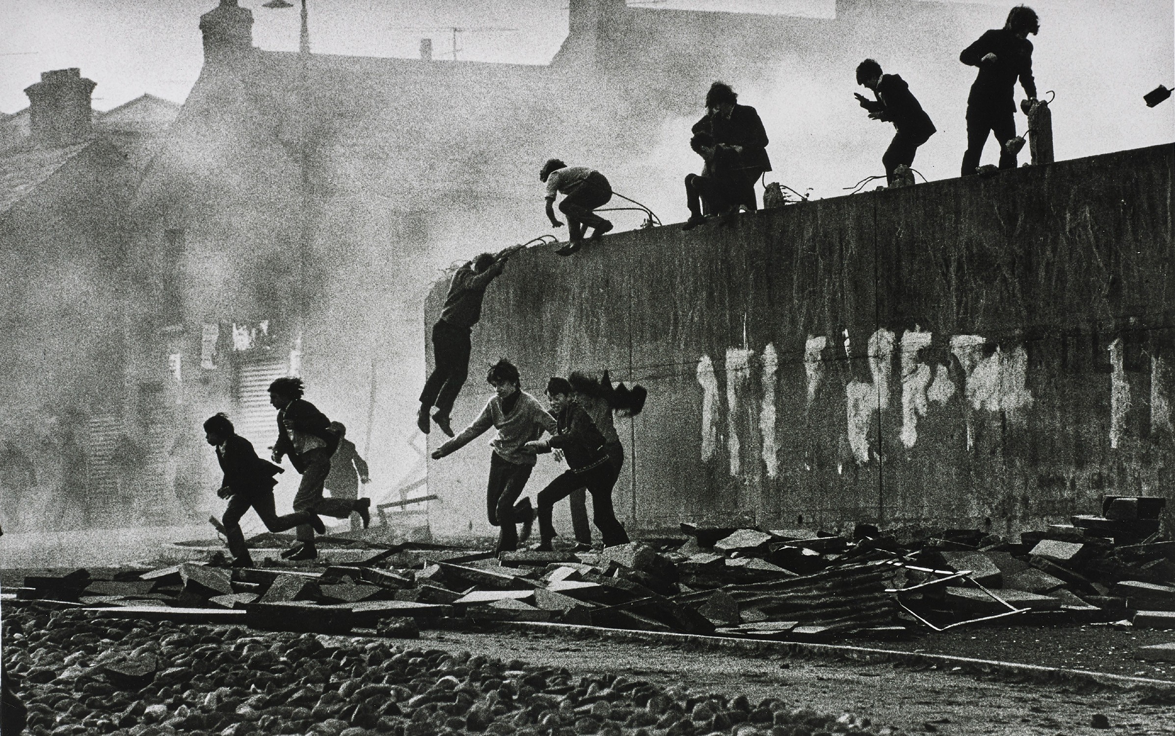 Don McCullin — Gangs of Boys Escaping C.S. Gas Fired by British Soldiers, Londonderry, Northern Ireland