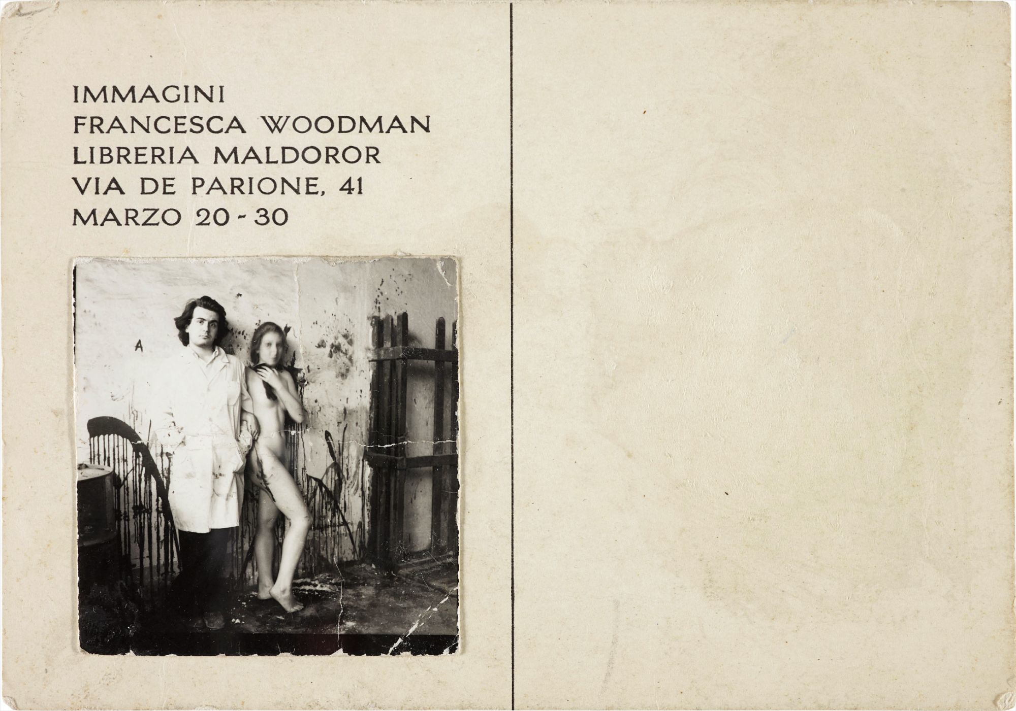 Francesca Woodman — Francesca Woodman and Giuseppe Gallo, Postcard invitation for Immagini exhibition