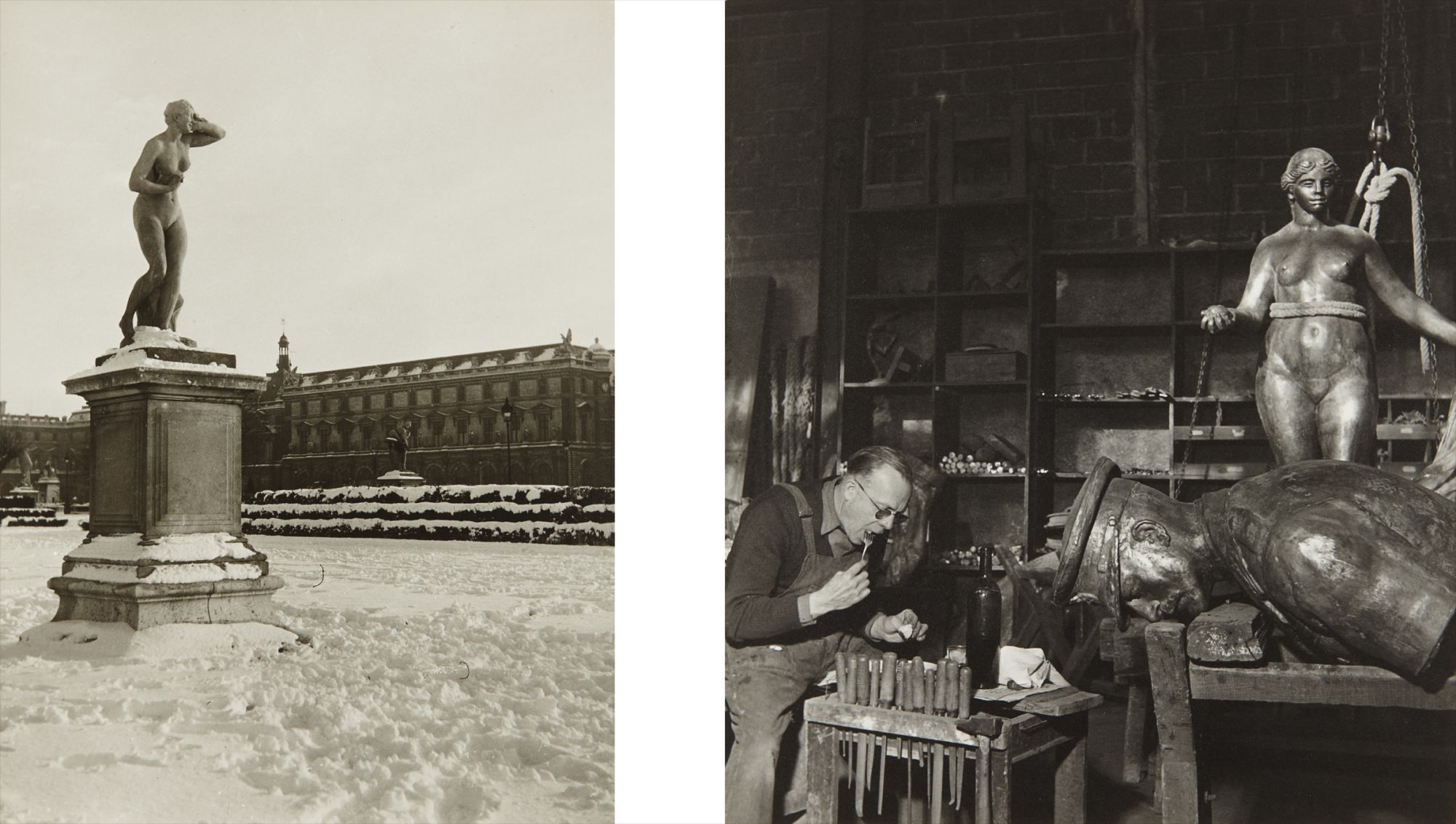 Robert Doisneau — Gardens of the Louvre, Paris, 1930; The Rudier Foundry, Paris