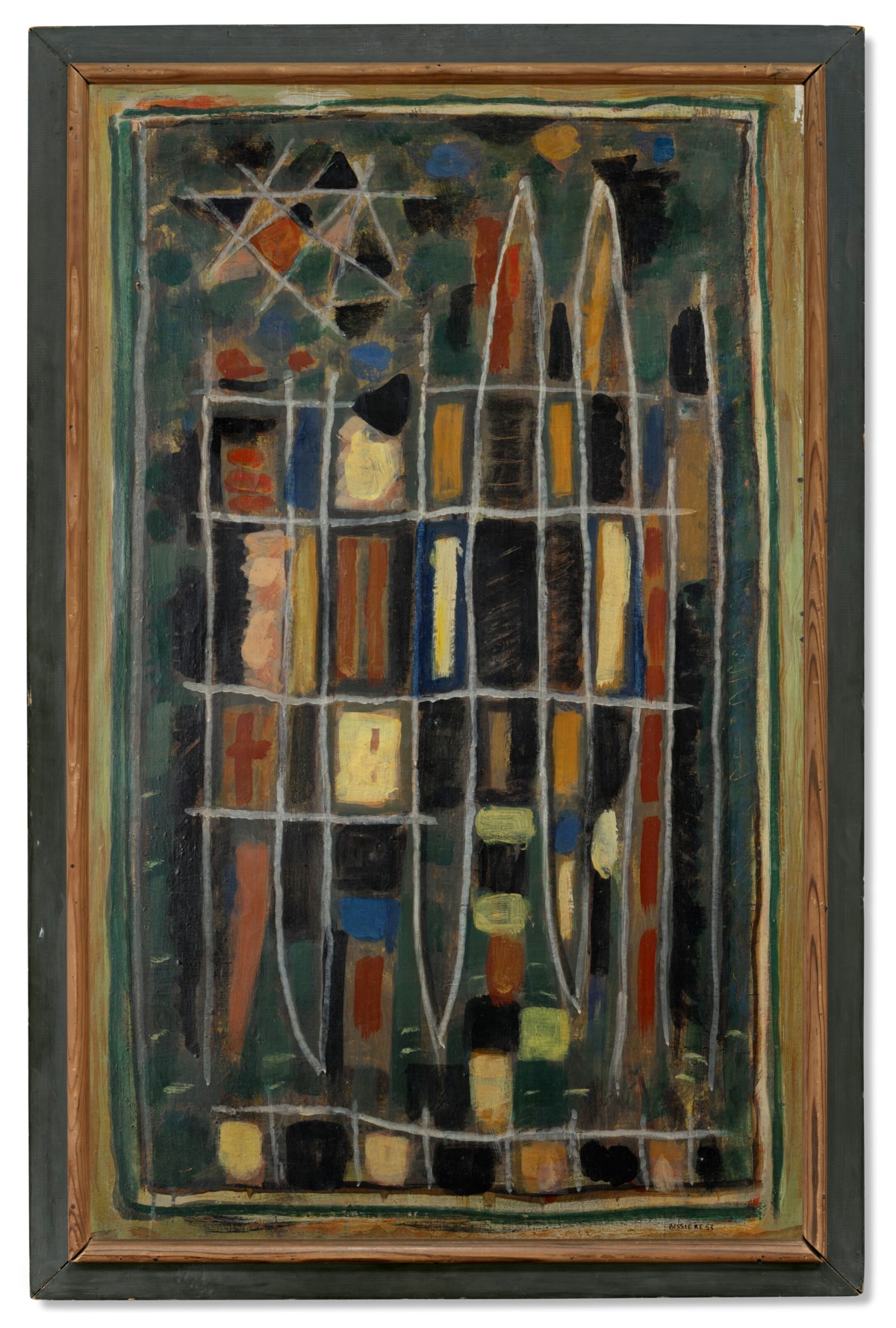 Composition 106 (Fond gris-vert, tache rose)