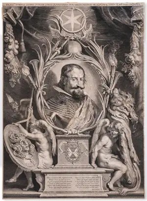 Paulus Pontius — Portrait of Gaspar de Guzmán, Count of Olivares, after Rubens' oil sketch of Diego Velázquez's painting