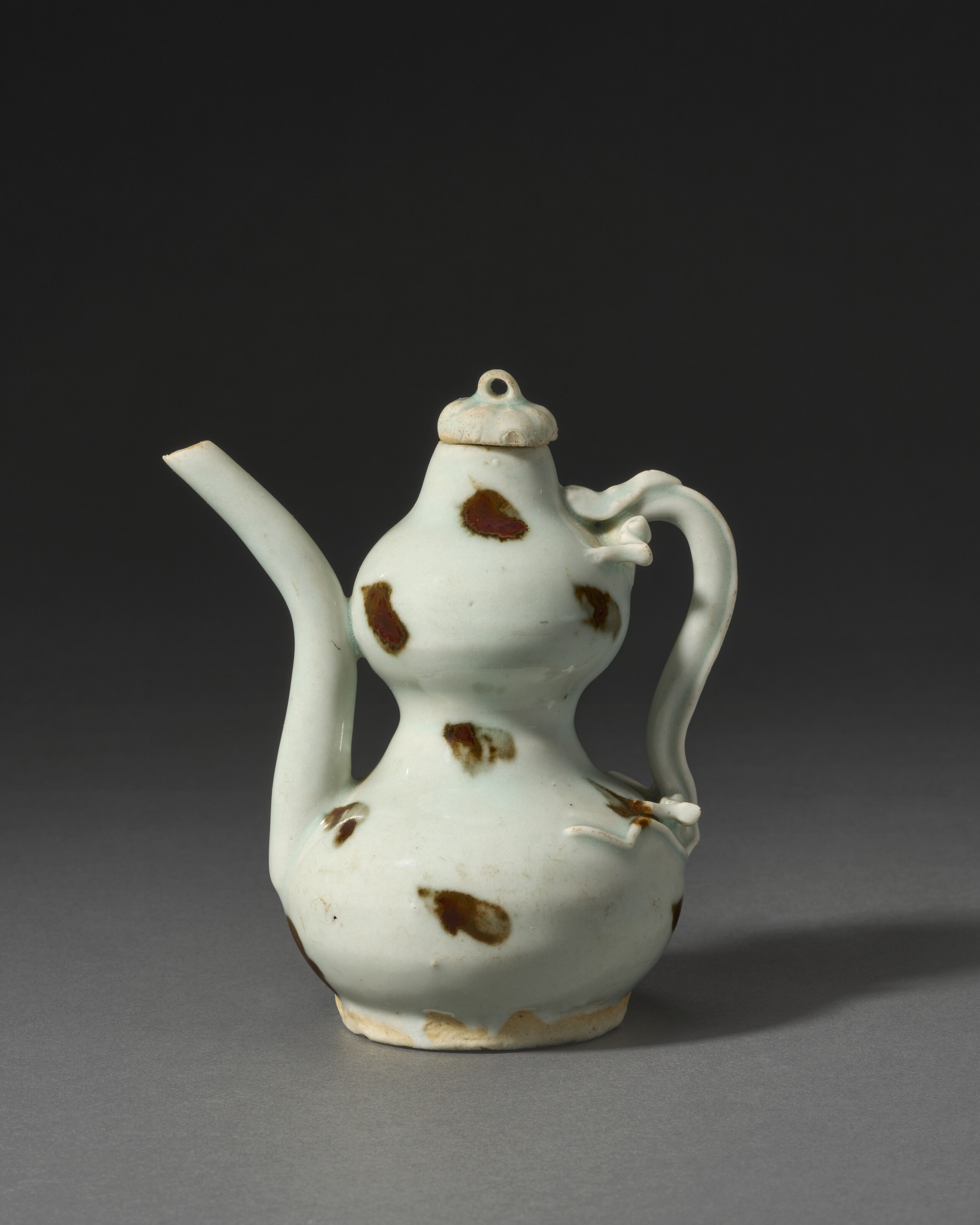 A Rare Qingbai Brown-spotted Double Gourd-form Ewer And A Cover — YUAN DYNASTY, EARLY TO MID-14TH CENTURY