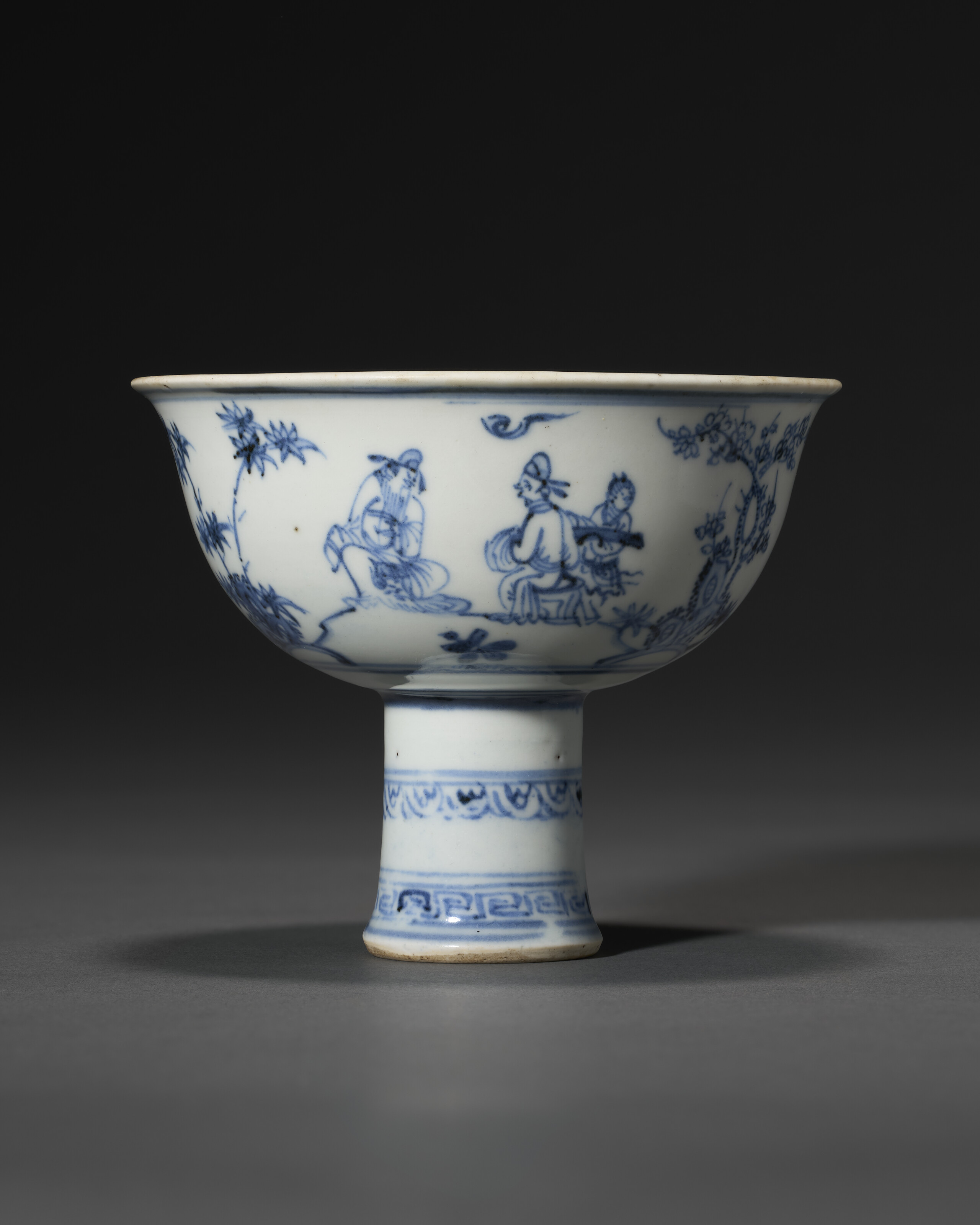 A Blue And White 'figural' Stem Cup — MING DYNASTY, 15TH CENTURY