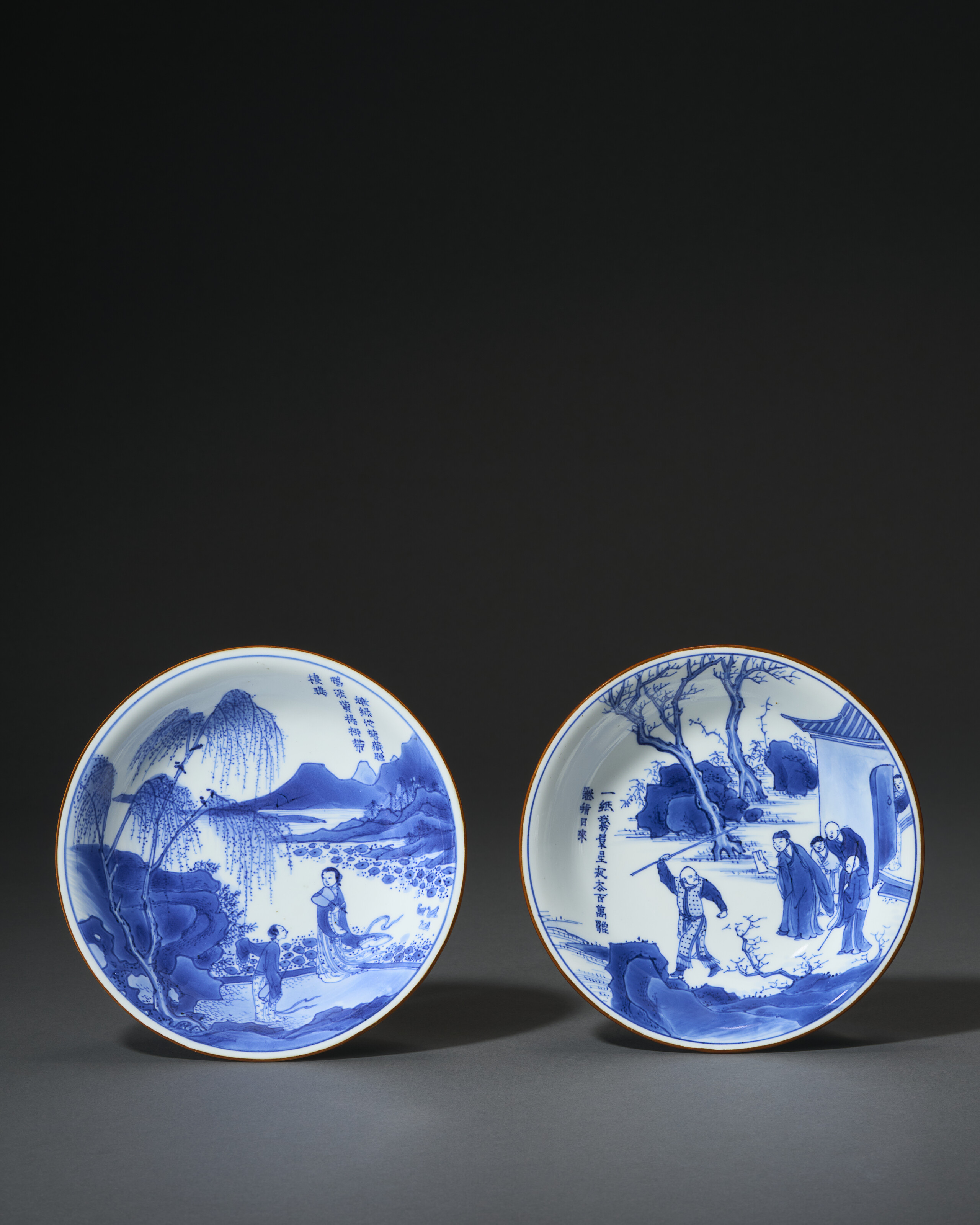 Two Blue And White ' Xi Xiang Ji ' Dishes — SHUNZHI PERIOD, CIRCA 1650