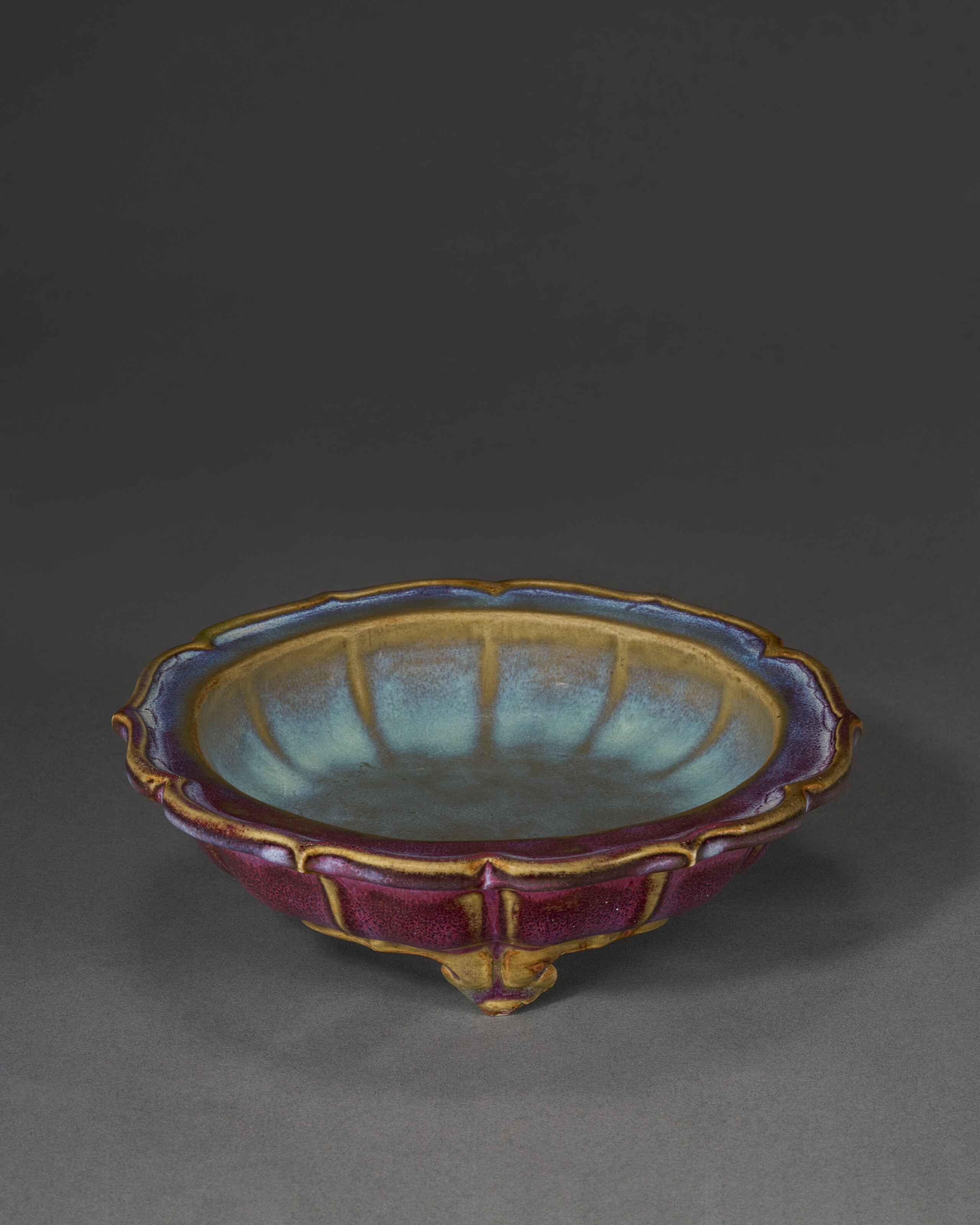 A Rare 'numbered' Jun Tripod Barbed-rim 'narcissus Bowl' — YUAN-EARLY MING DYNASTY