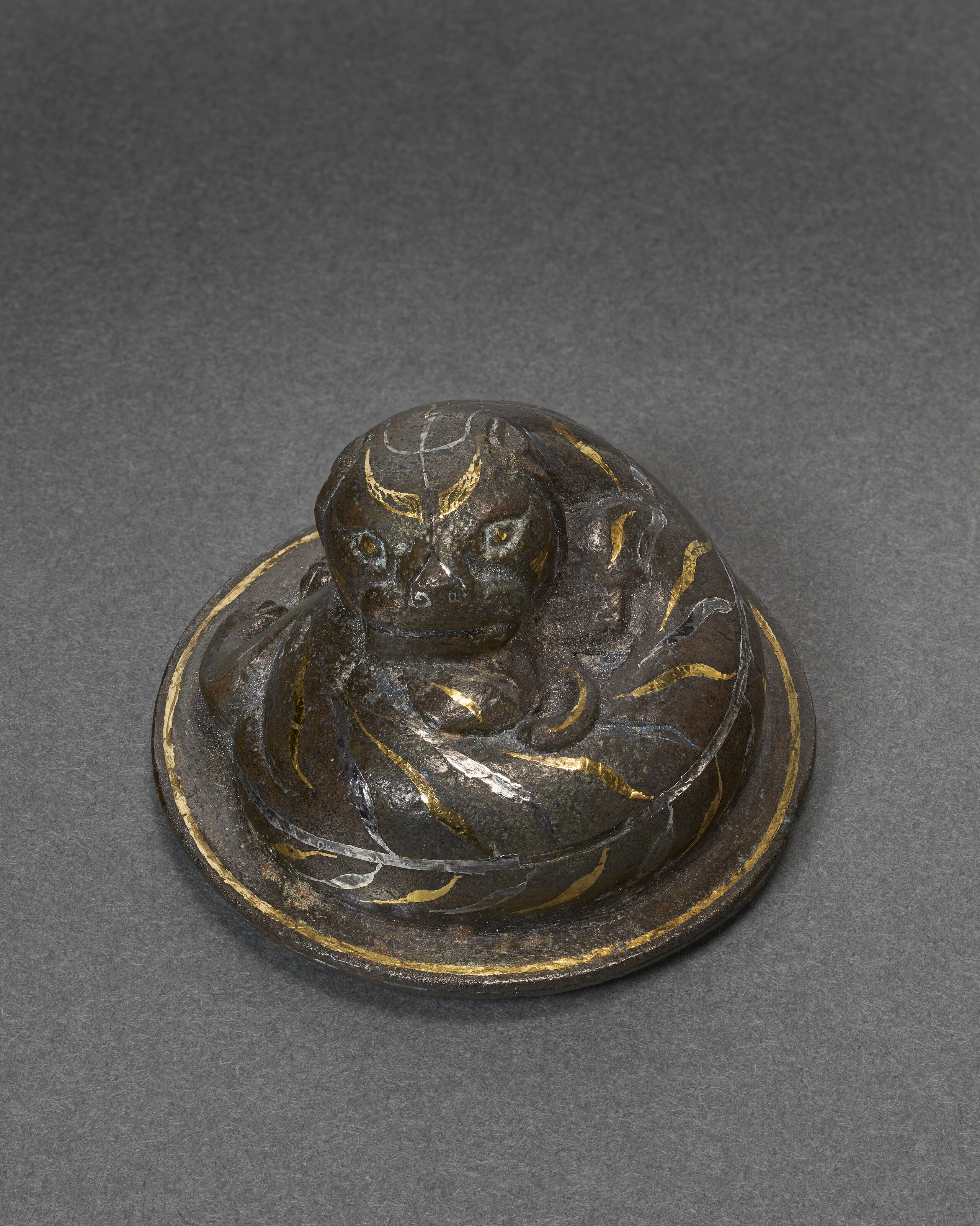 A Small Gold And Silver-inlaid Bronze Tiger-form Weight — WESTERN HAN DYNASTY (206 BC-AD 8)