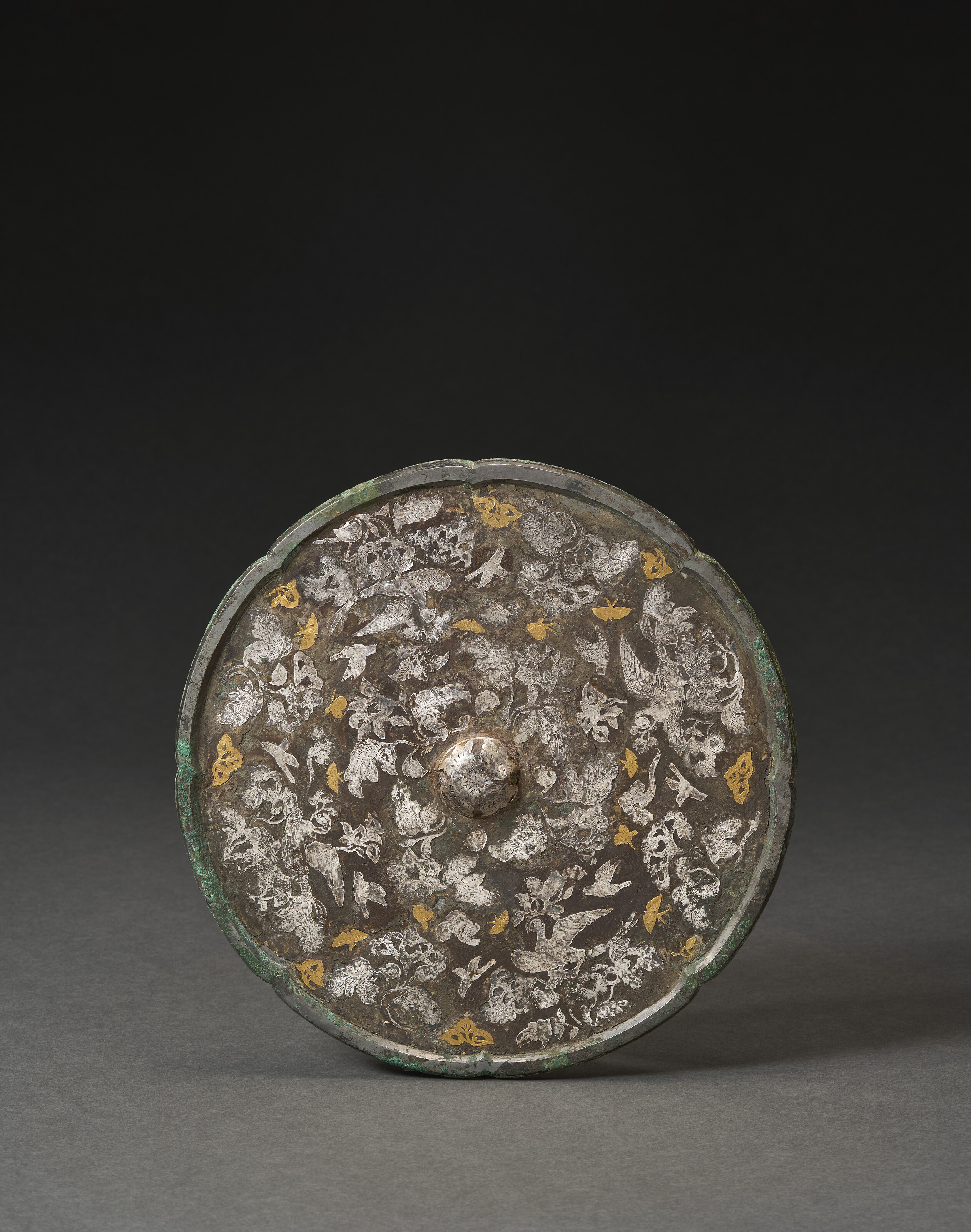 A Very Rare Large Gold And Silver-inlaid Lacquered-bronze Mirror — TANG DYNASTY (AD 618-907)
