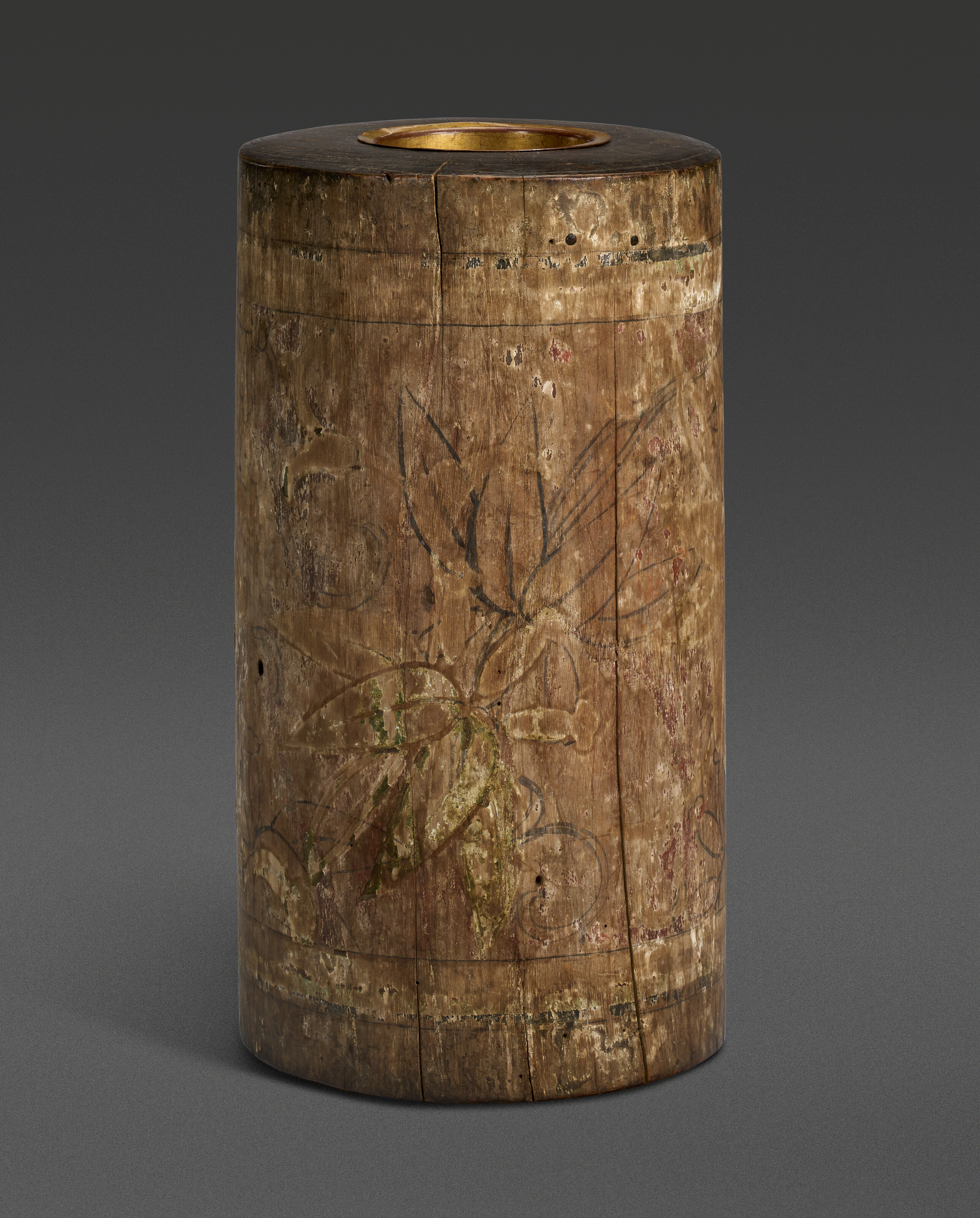 A Painted Wood Body Of Drum — MUROMACHI PERIOD (15TH CENTURY), DATED 19TH OF FIFTH MONTH IN 1449 ( BUN'AN ROKUNEN )
