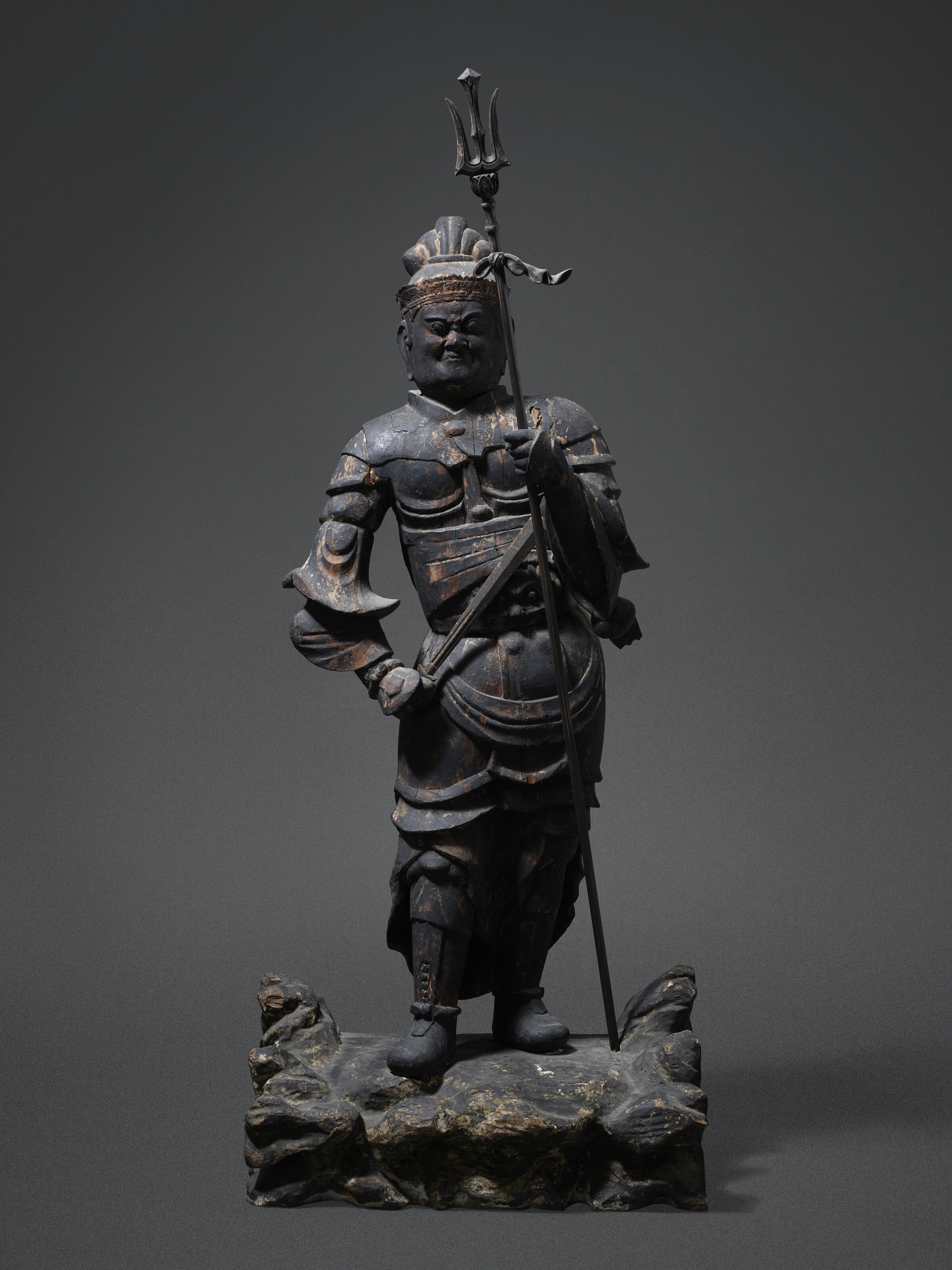 A Wood Sculpture Of Bishamonten ( Vaisravana ) — HEIAN PERIOD (11TH CENTURY)