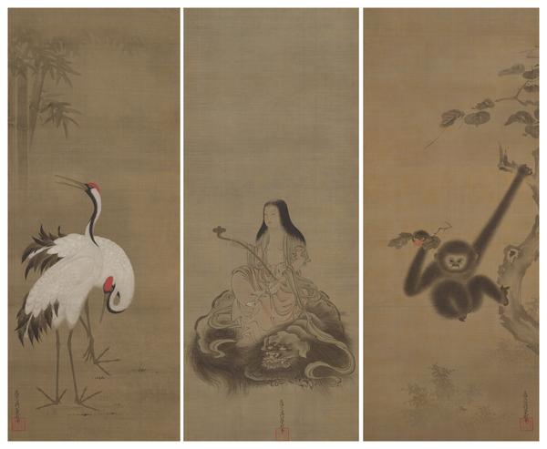 Monju Bodhisattva (Manjushri), Gibbon and Cranes