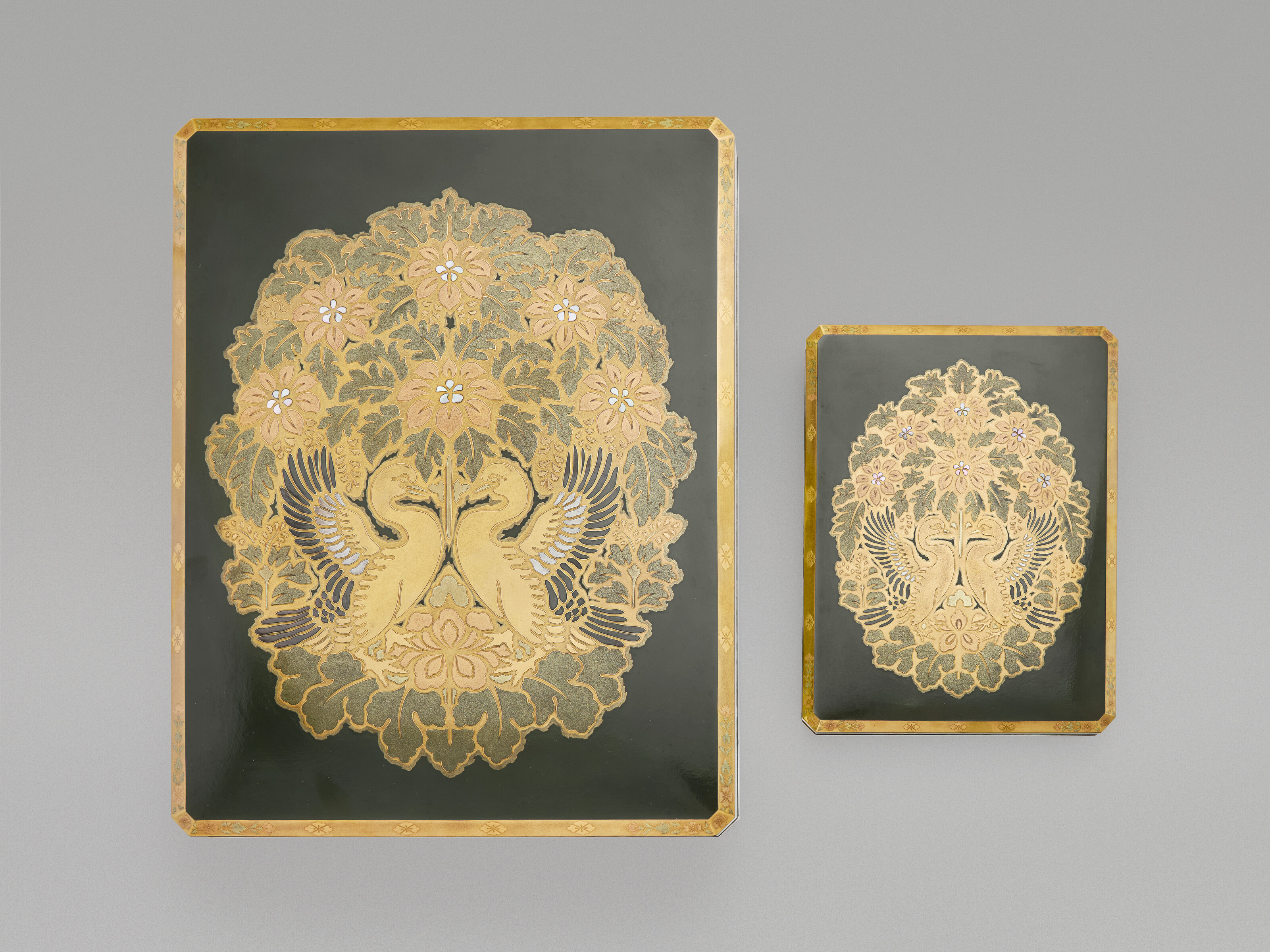 A Set Of Lacquer Stationery Box ( Ryoshibako ) And Writing Box ( Suzuribako ) Of Phoenix And Hollyhock — TAISHO PERIOD (20TH CENTURY), BY MIKAMI YOKODO (1878-1939)