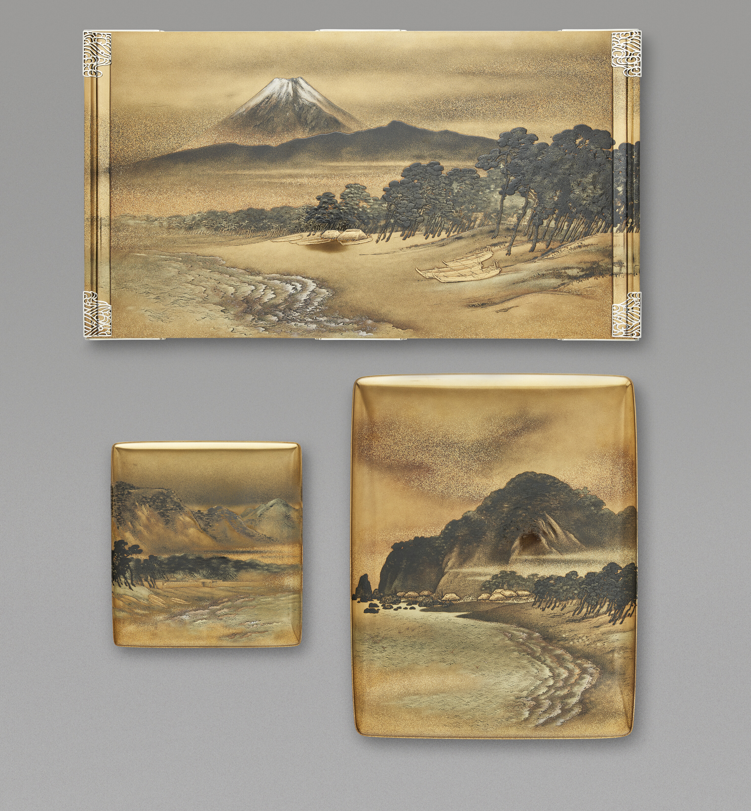 A Set Of Writing Table ( Bundai ), Writing Box ( Suzuribako ) And Stationary Box ( Ryoshibako ) — TAISHO-SHOWA PERIOD (20TH CENTURY)