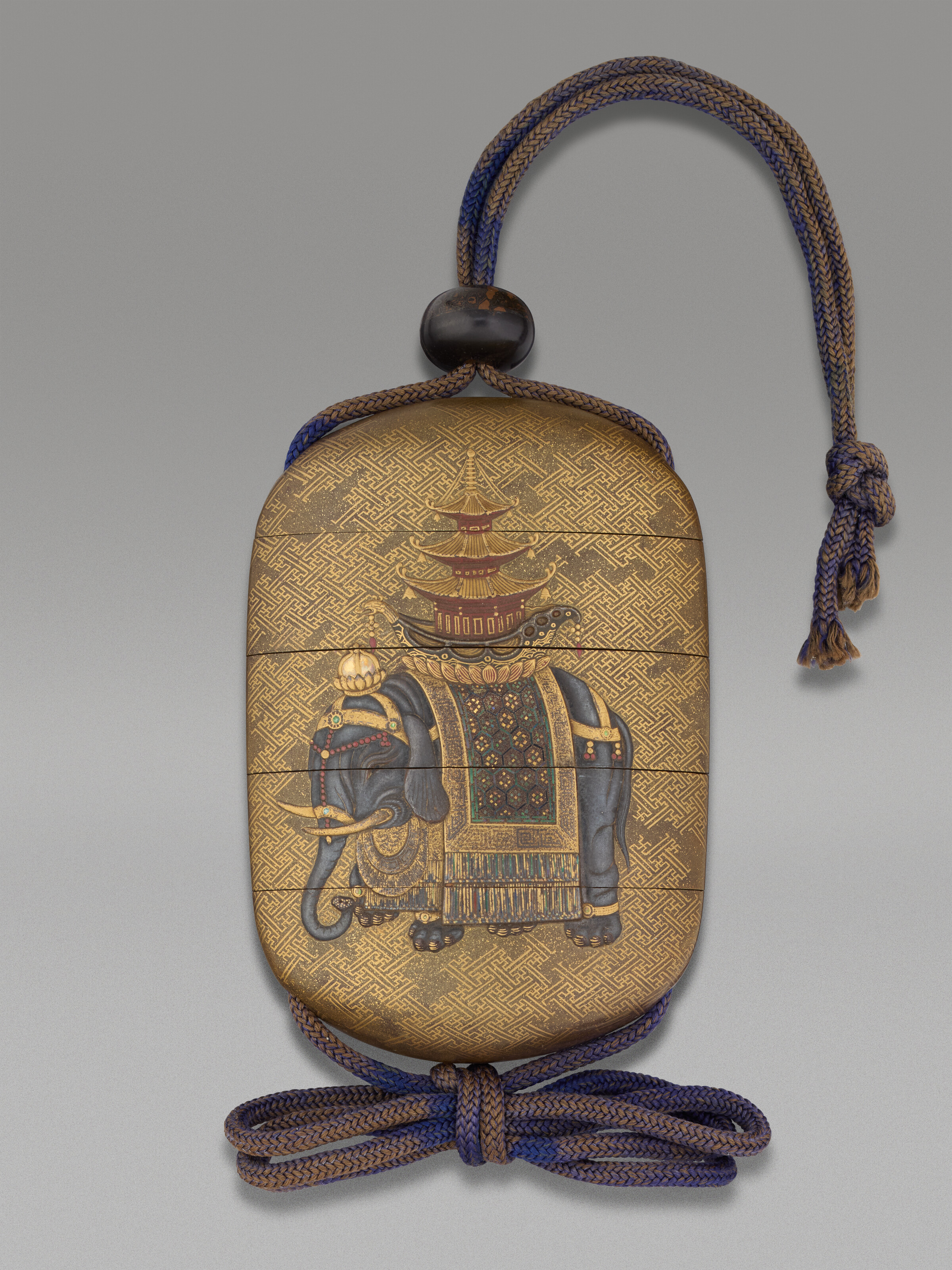 A Four-case Lacquer Inro With Elephant And Instument-players — EDO PERIOD (19TH CENTURY), SIGNED KOMA KORYU WITH CURSIVE MONOGRAM ( KAO )