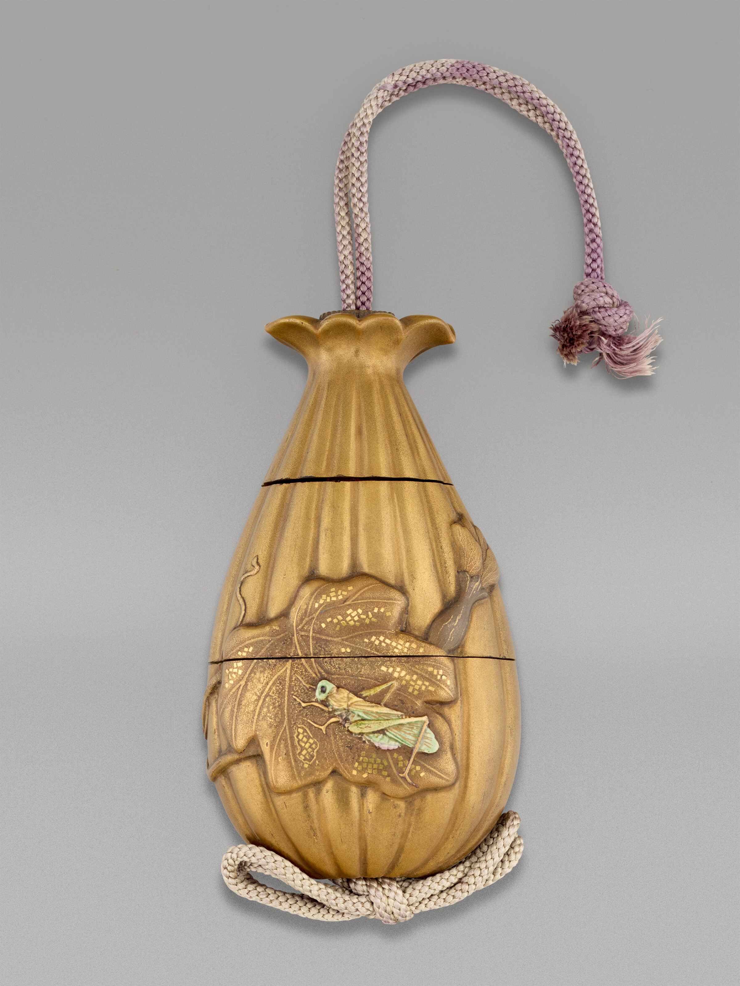 A Two-case Inro In Shape Of Flowing Gourd Bud With A Grasshopper — EDO PERIOD (19TH CENTURY)
