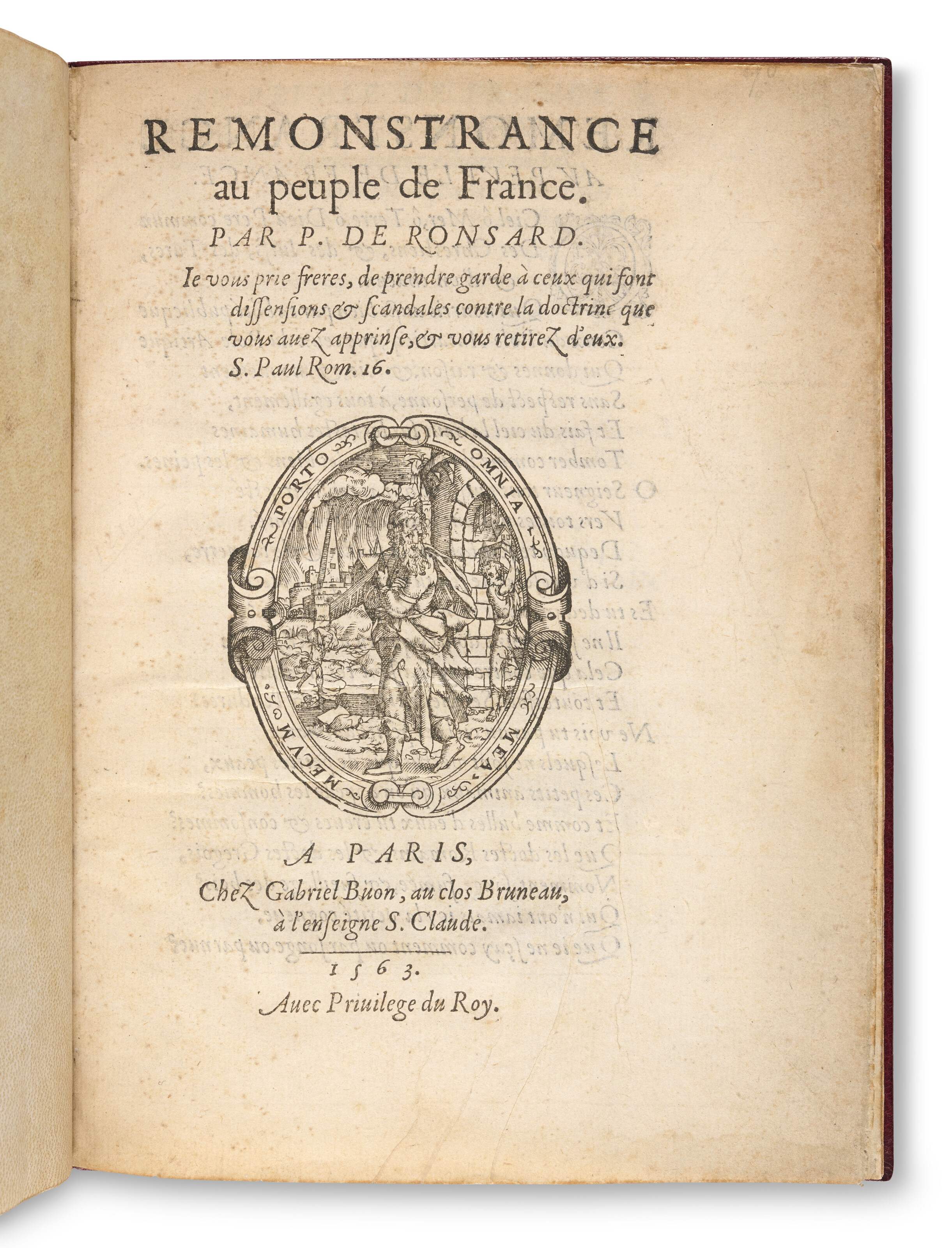 Remonstrance au peuple de France . Paris : Gabriel Buon, 1563.