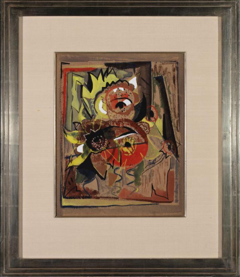 Agnes Weinrich — Sunflowers, circa 1930s, Mixed media on paper, 16.5" x 13". Framed 28" x 24"