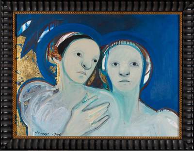 Two Women on Teal