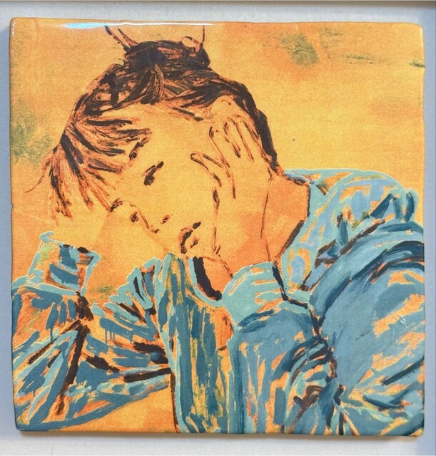 Claire Tabouret — Self-Portrait at the Table (Orange) Tile