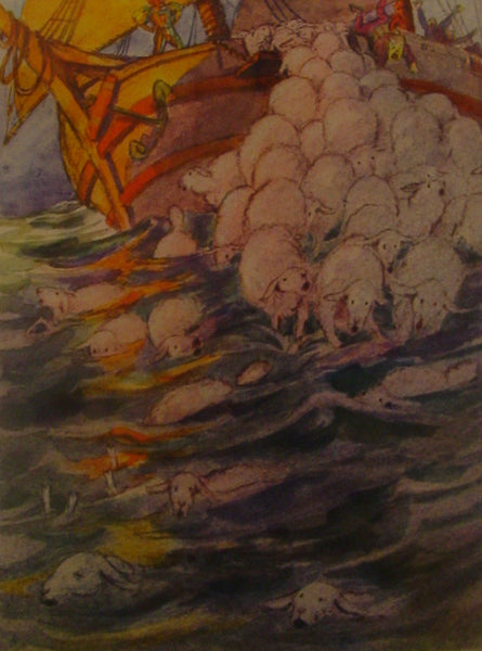 Louis Icart — Sheep at Sea Original Lithograph Sheep at Sea