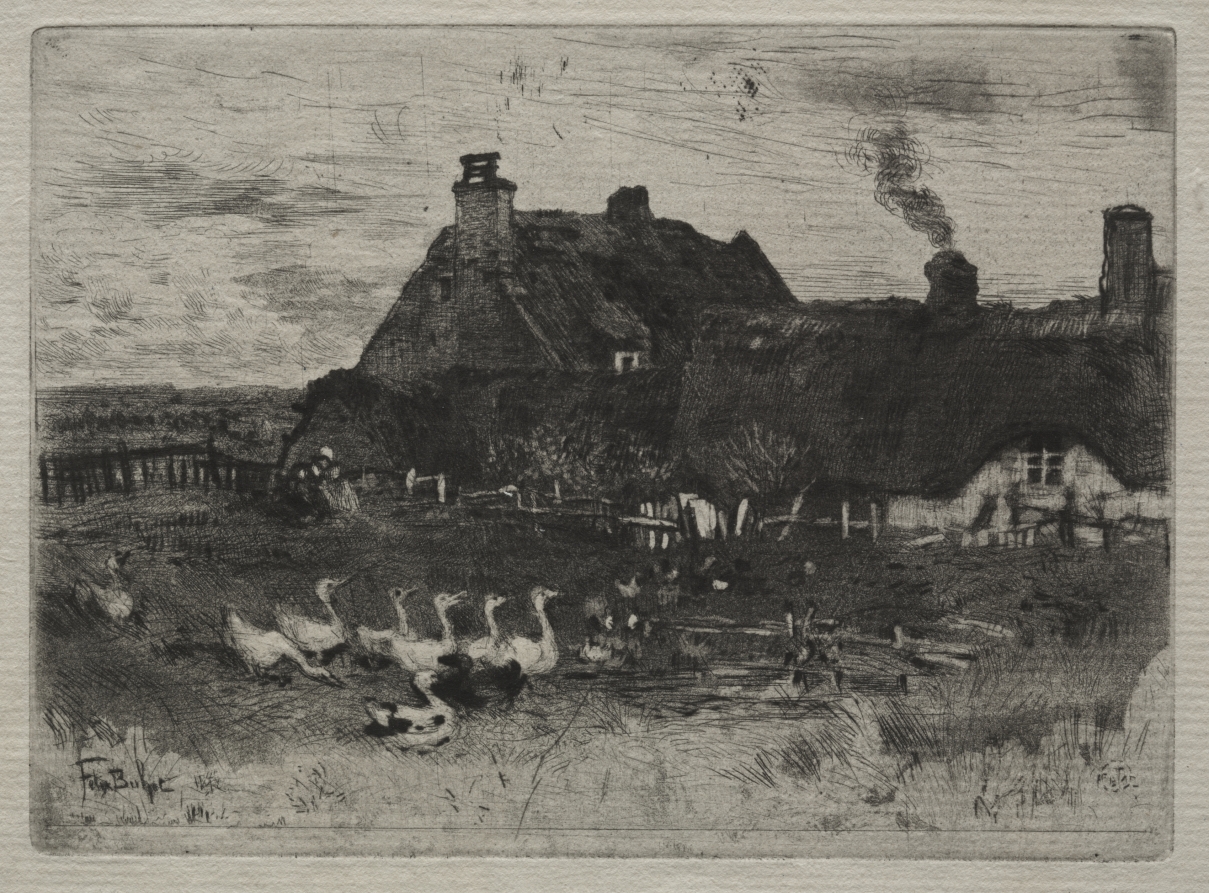 Félix Hilaire Buhot — Thatched Cottages