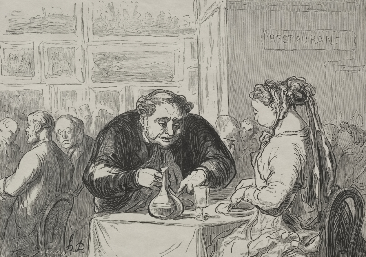 Honoré Daumier — The Restaurant of the Great Art Exhibition: Love for the arts and the cutlet.