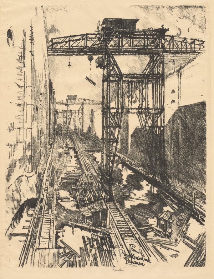 Joseph Pennell — Cranes at Miraflores Lock, Panama
