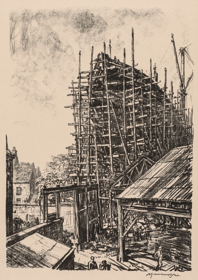 Muirhead Bone — On the Clyde, 1917-1918:  Building a Liner at Greenock