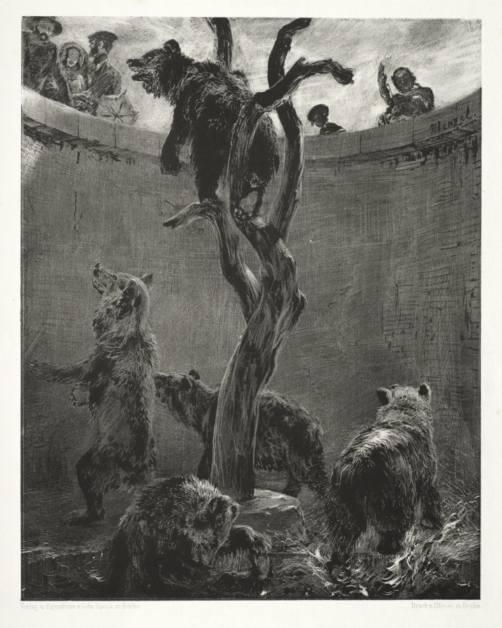 Adolph von Menzel — Essay on Stone with Brush and Scraper:  The Bear Pit