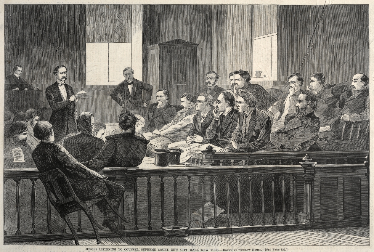 Winslow Homer — Jurors Listening to Counsel, Supreme Court, New City Hall, New York