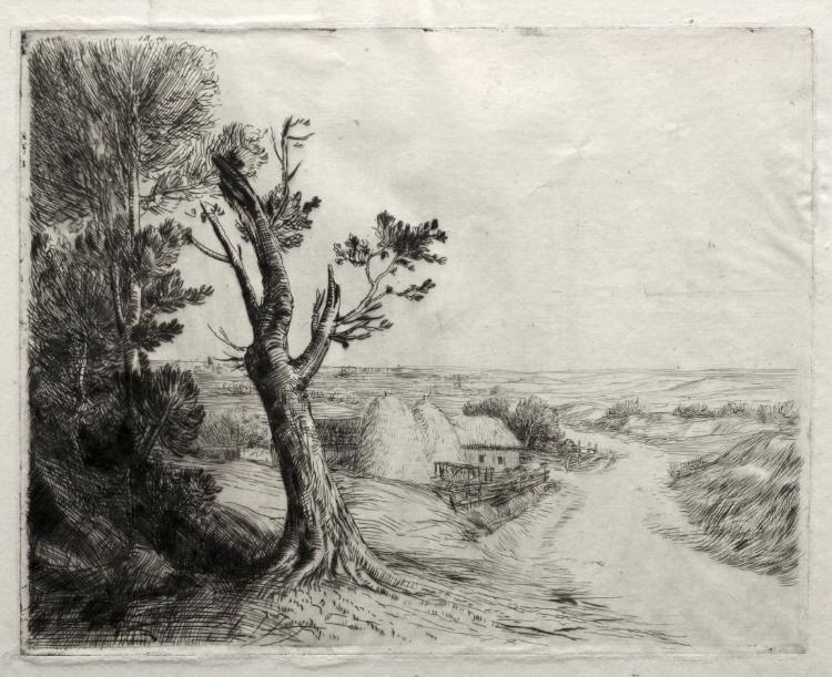 Alphonse Legros — Landscape with Strawstacks