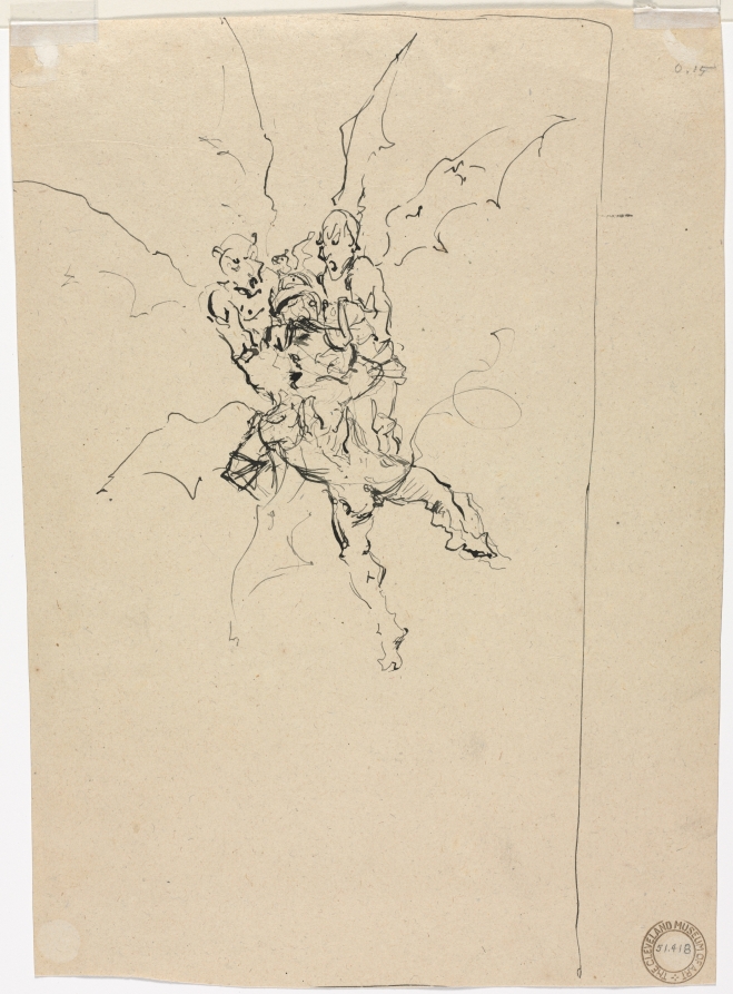 Unknown Artist — Three Demons Holding a Knight (verso)