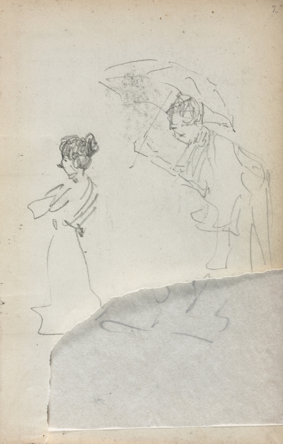 Maurice Prendergast — Italian Sketchbook: Standing Woman in profile & Man with an Umbrella (page 2)